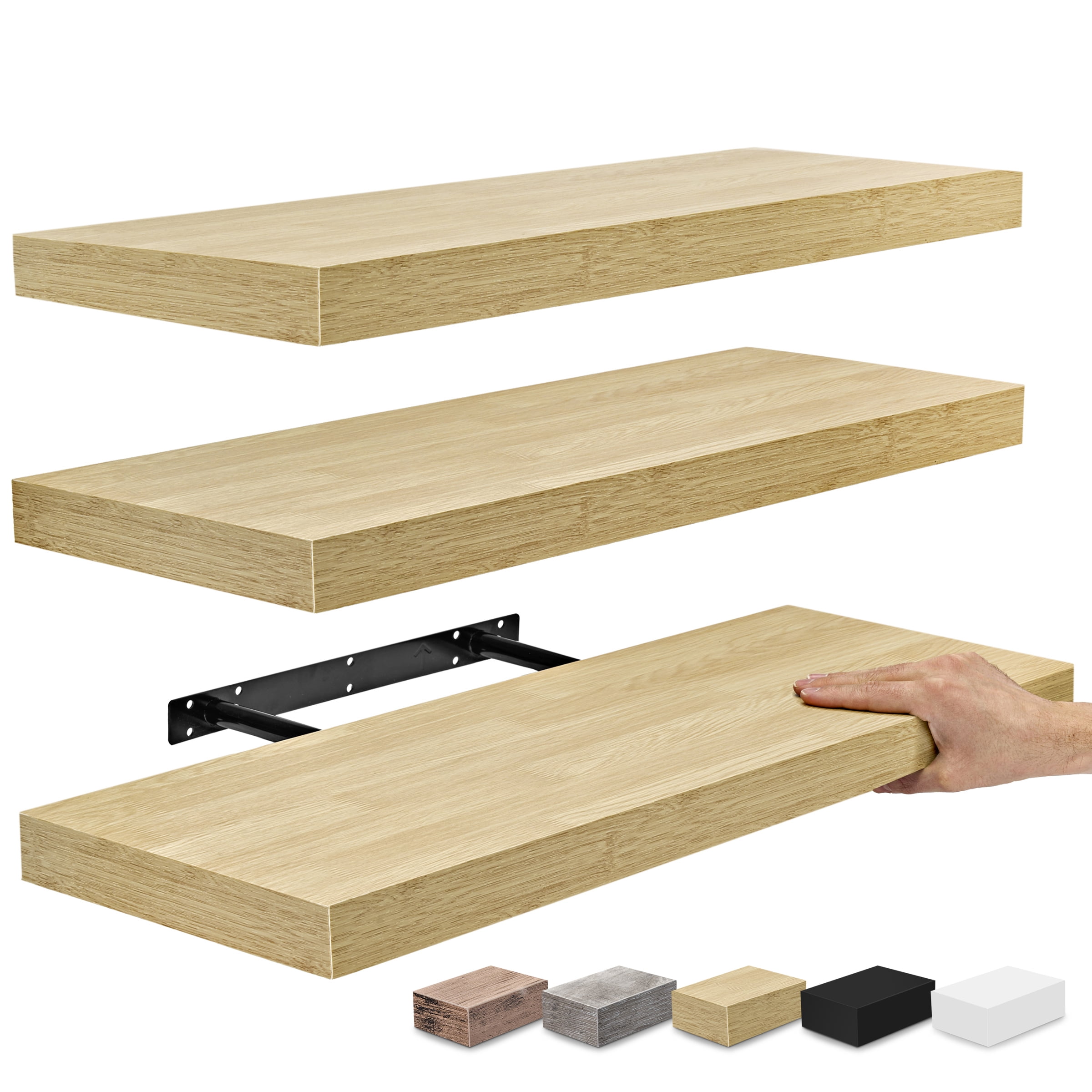 Sorbus 9.25” x 23.75” Maple Floating Shelves - 3-Tier Wall Decor + Floating Shelves (3 Count)