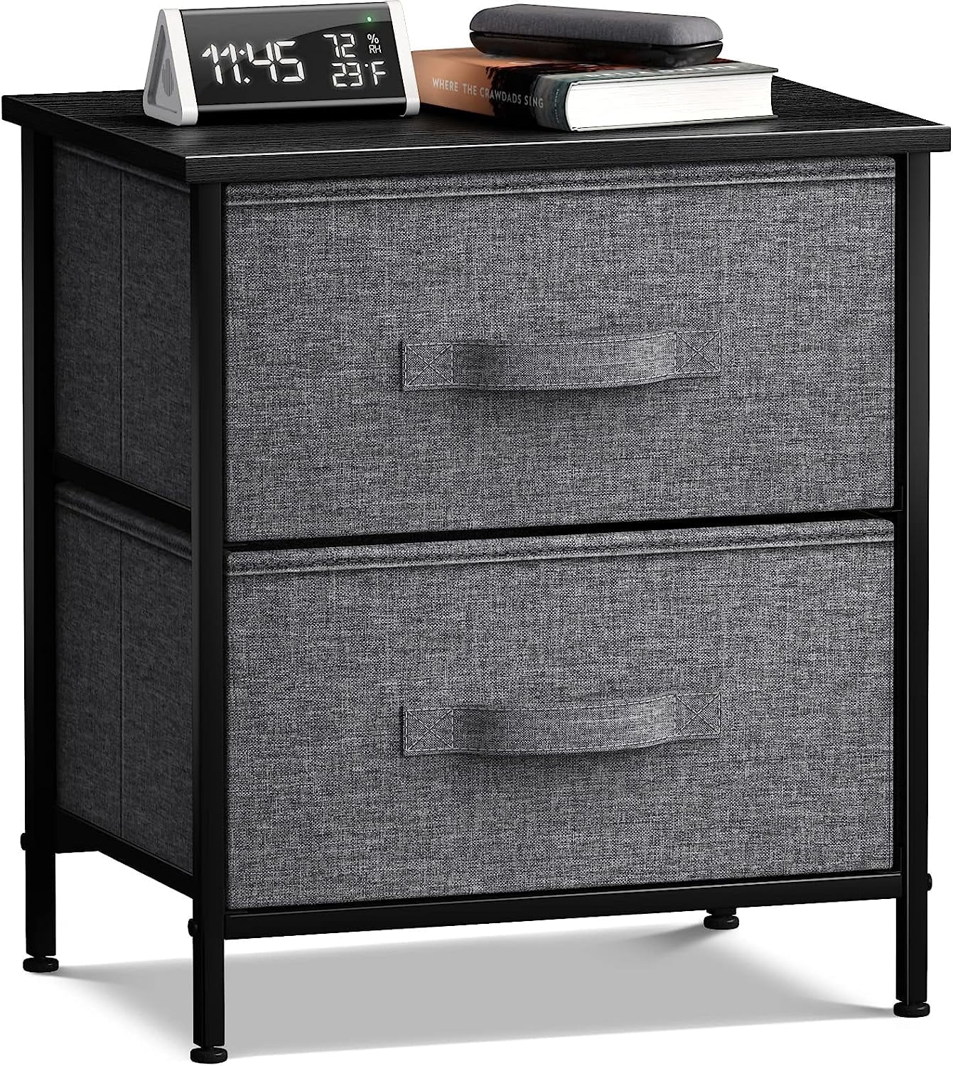 Sorbus Classic 2 Drawers Nightstand with Steel Frame and Wood Top in Black