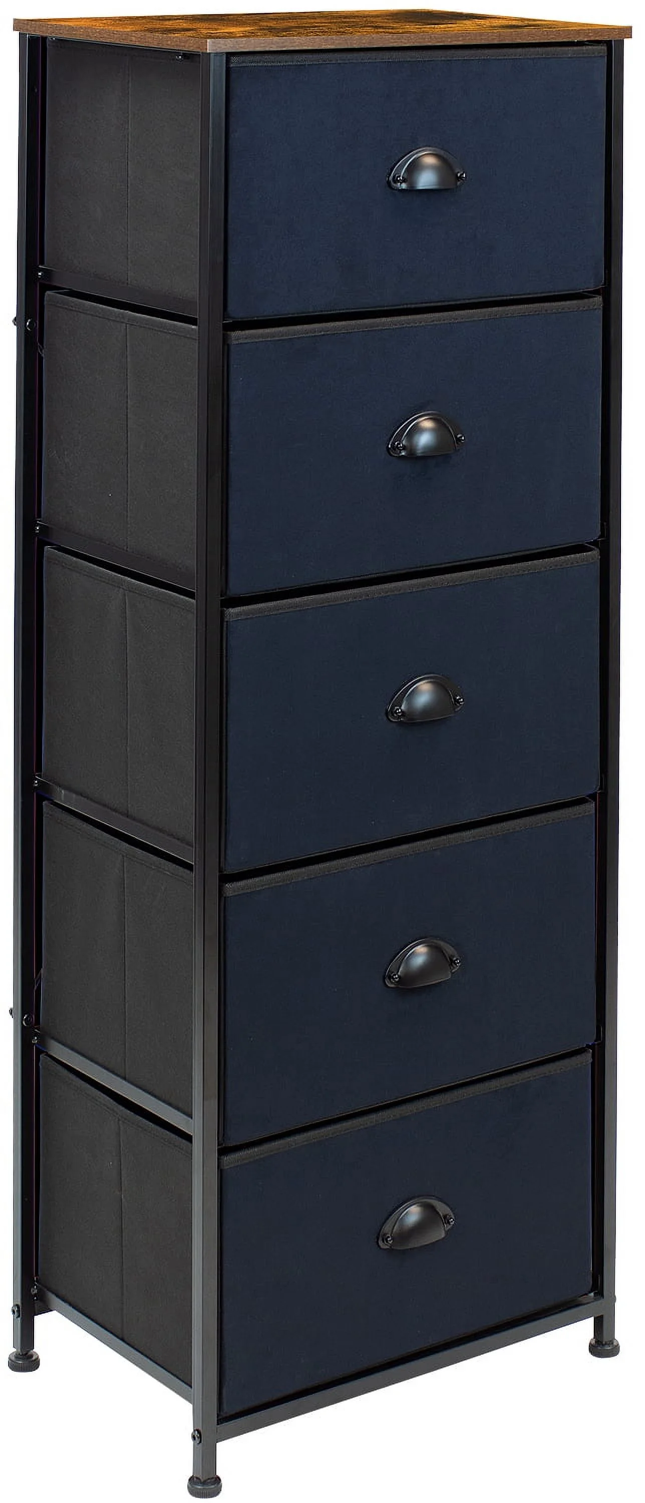 Sorbus Nightstand Dresser with 5 Drawers - Tall Storage Tower Unit Organizer for Bedroom, Hallway, Closet, College Dorm - Chest Drawer for Clothes, Steel Frame, Wood Top, Fabric Bins (Rustic Black)