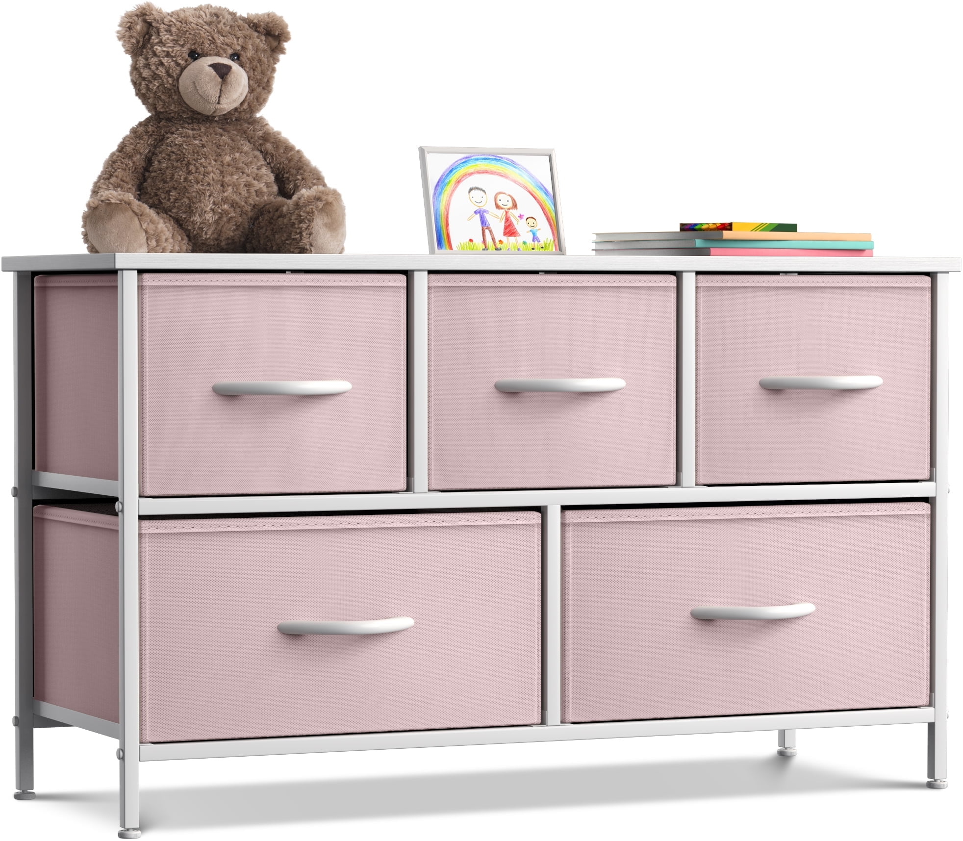 Sorbus Dresser with 5 Drawers - Furniture Storage Chest for Kid’s, Teens, Bedroom - Pink
