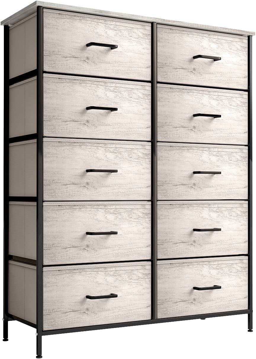 Sorbus Dresser with 10 Faux Wood Drawers - Storage Unit Organizer Chest for Clothes - Bedroom, Hallway, Living Room, Closet, & Dorm Furniture - Steel Frame, Wood Top, & Easy Pull Polyester Fabric Bins