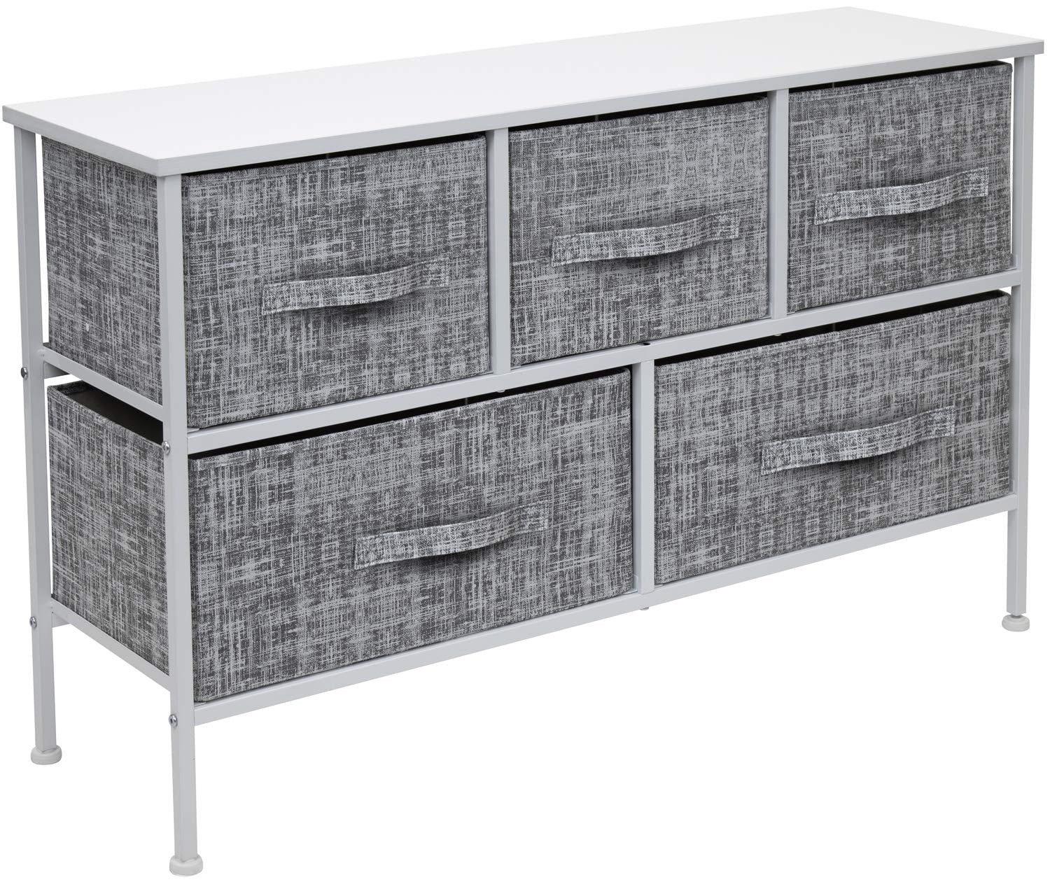 Sorbus Dresser with 5 Drawers - Furniture Storage Chest Tower Unit for Bedroom, Hallway, Closet, Office Organization - Steel Frame, Wood Top, Easy Pull Fabric Bins (Gray/White)