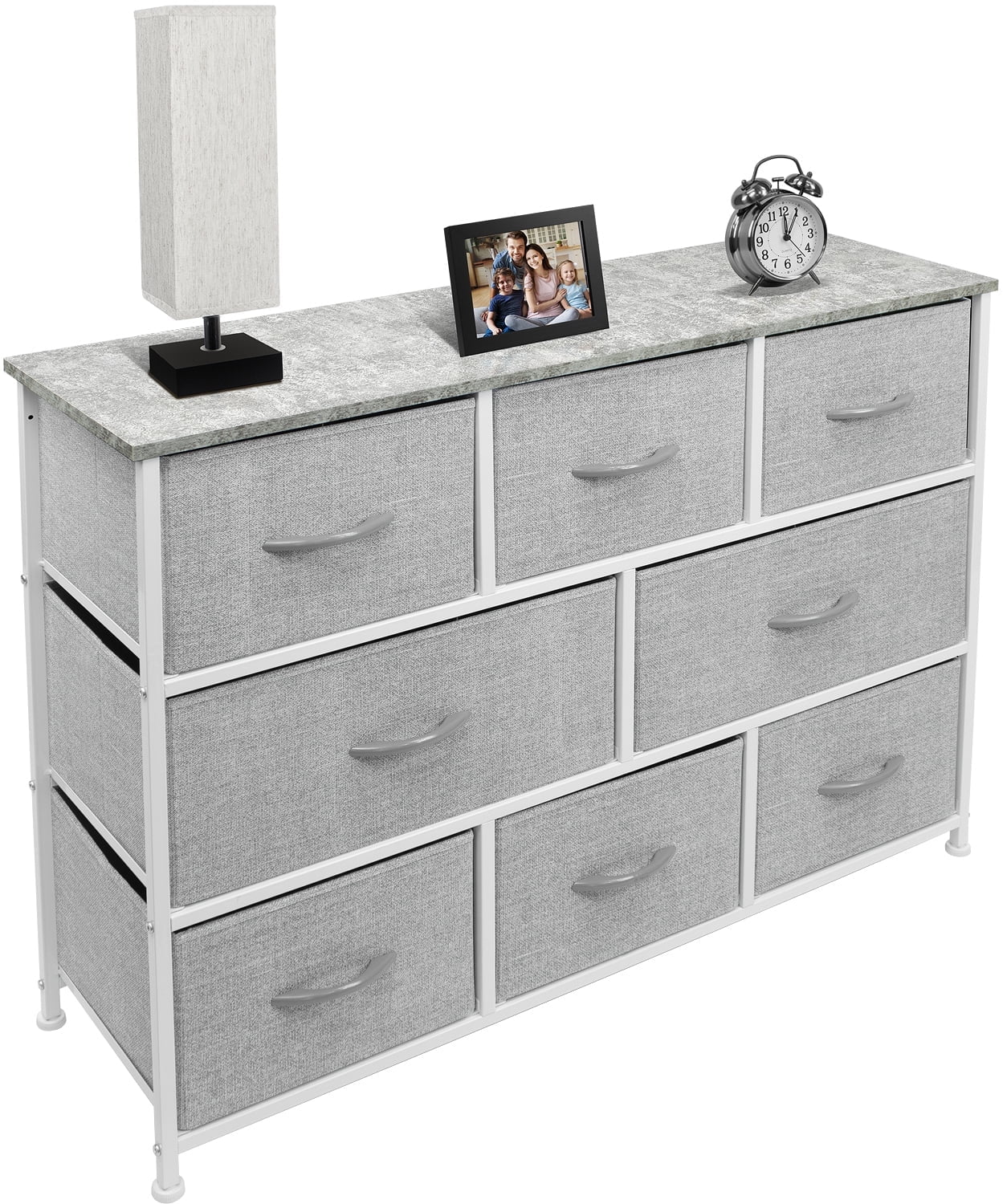 Sorbus Dresser with 8 Drawers - Furniture Storage Chest for Kids Clothing Organization, Bedroom, Hallway, Closet, Office - Steel Iron Frame, Rustic Farmhouse Wood Top, Fabric Bins (Gray)