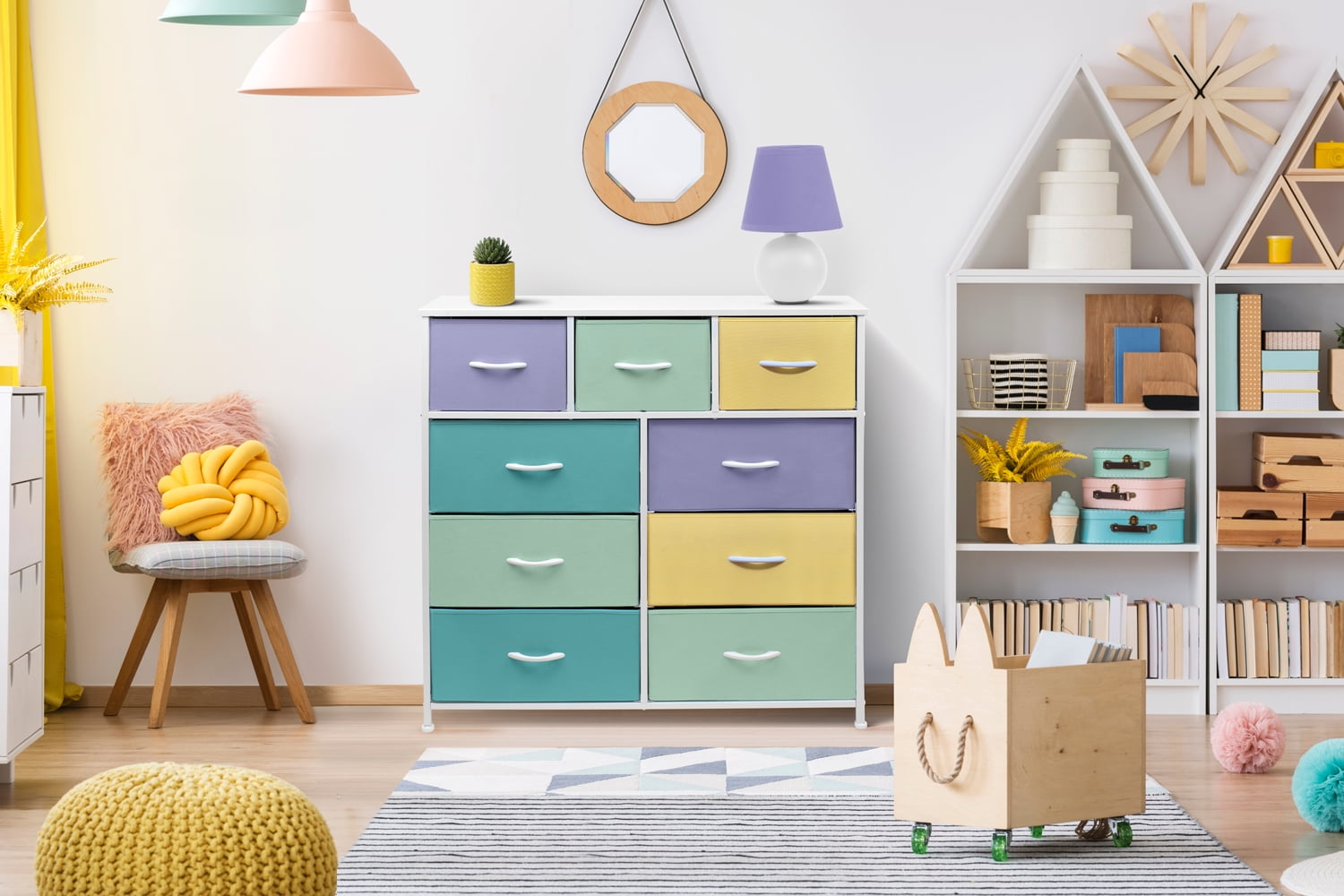 Sorbus Modern Color Print 9-cubby Storage Tower Pastel