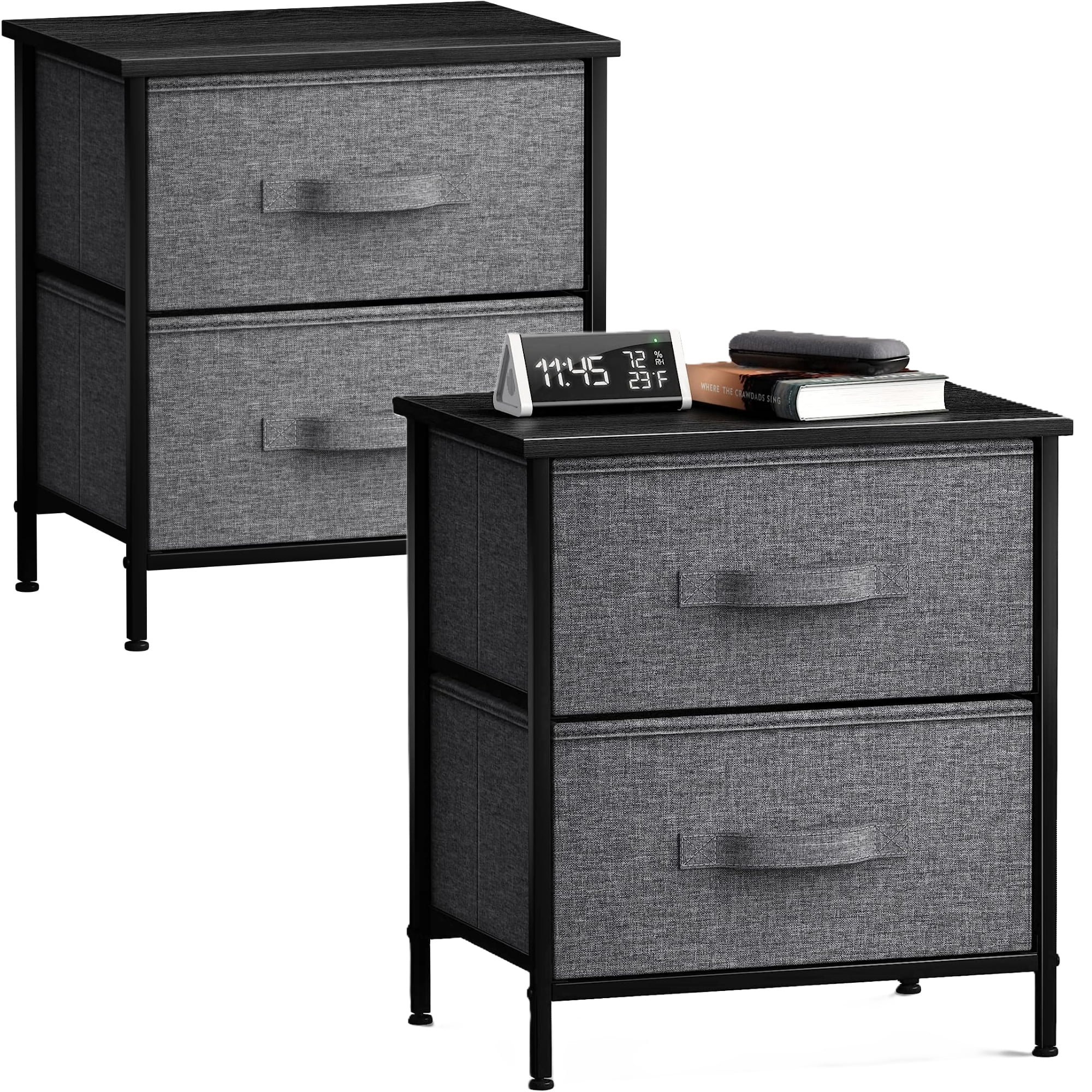 Sorbus Modern Nightstand with 2 Drawers, Set of 2, Black