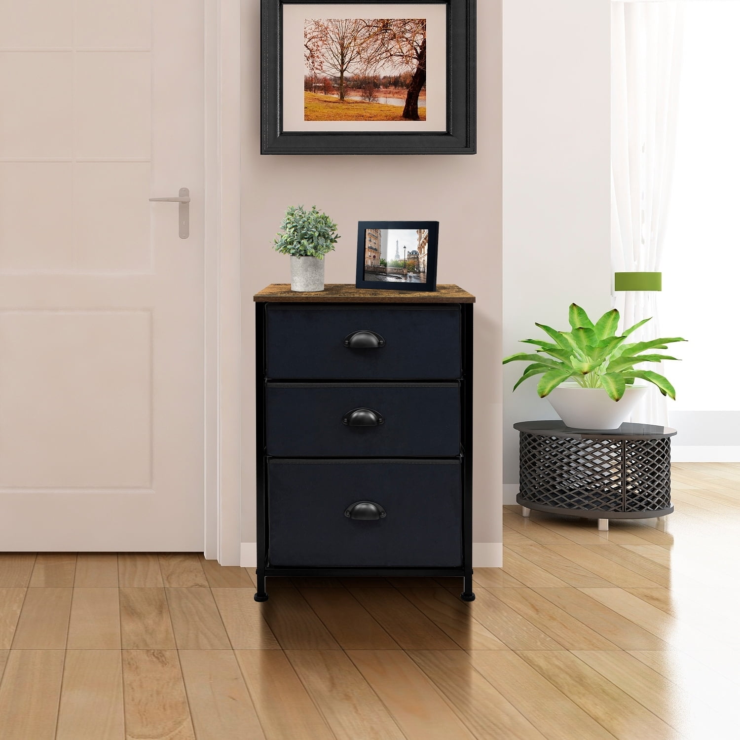 Sorbus Nightstand with Top Shelf and 3 Drawers - Wood Farmhouse Décor Style