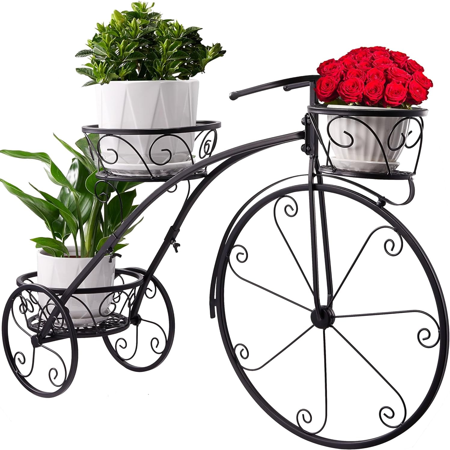 Sorbus Tricycle Plant Stand: Parisian Style Flower Pot Cart Holder, Ideal Gift for Plant Lovers, Black