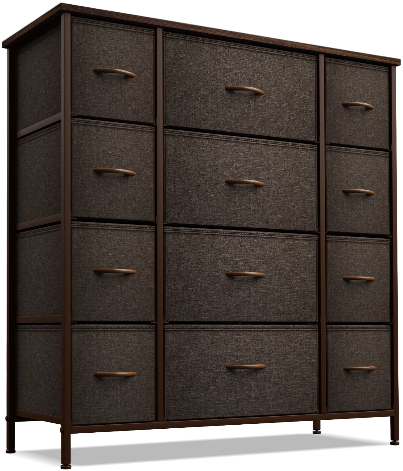 Sorbus 12 Drawer Dresser Organizer Large Bedroom Organization, Clothes Storage Drawers, Closet Organizer, Tall Dresser for Living Room, Office, Easy Pull Fabric Bins - Wooden Handle (Brown)