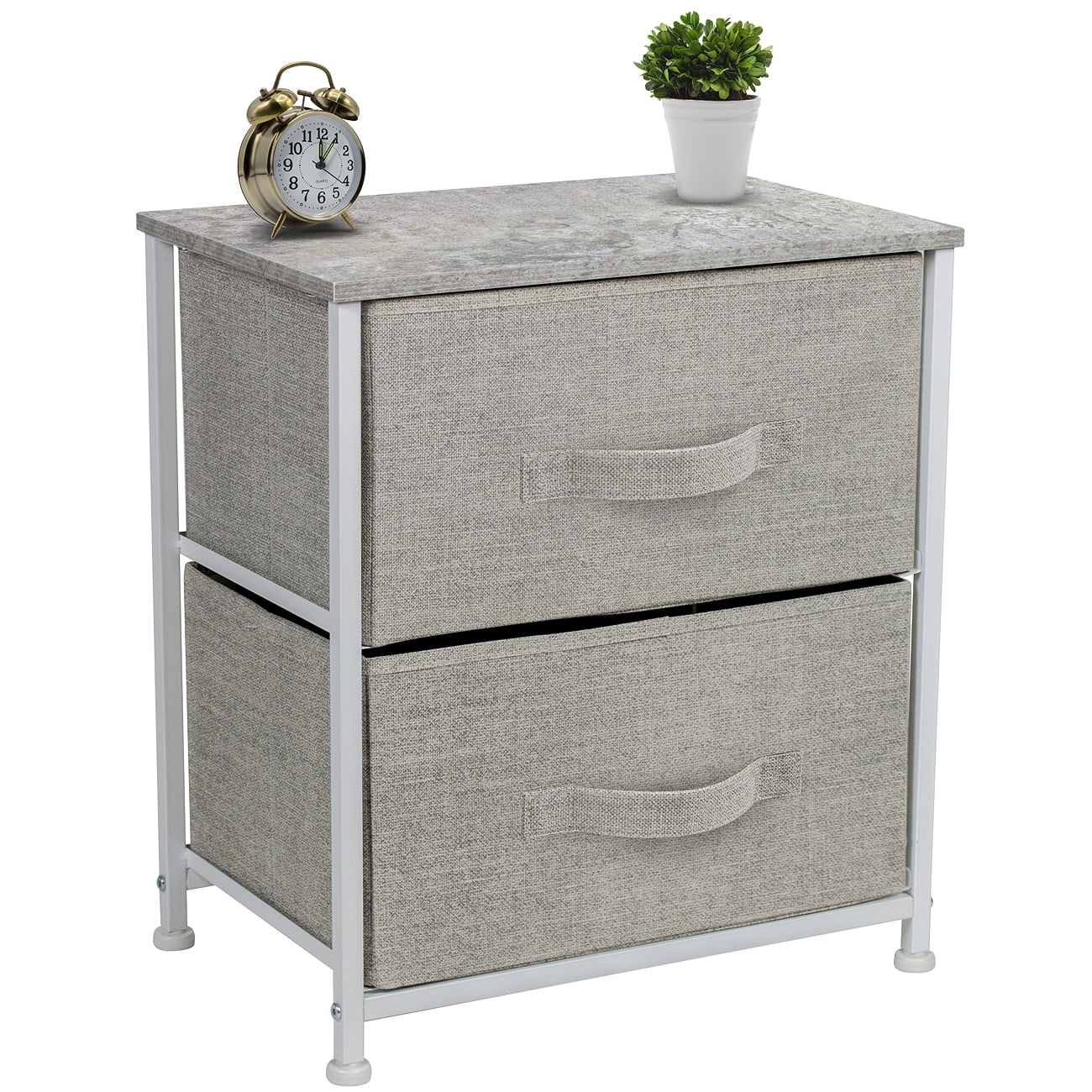 Sorbus 2-Drawer Classic Nightstand: Bedside Table with Steel Frame, Wood Top, Fabric Bins