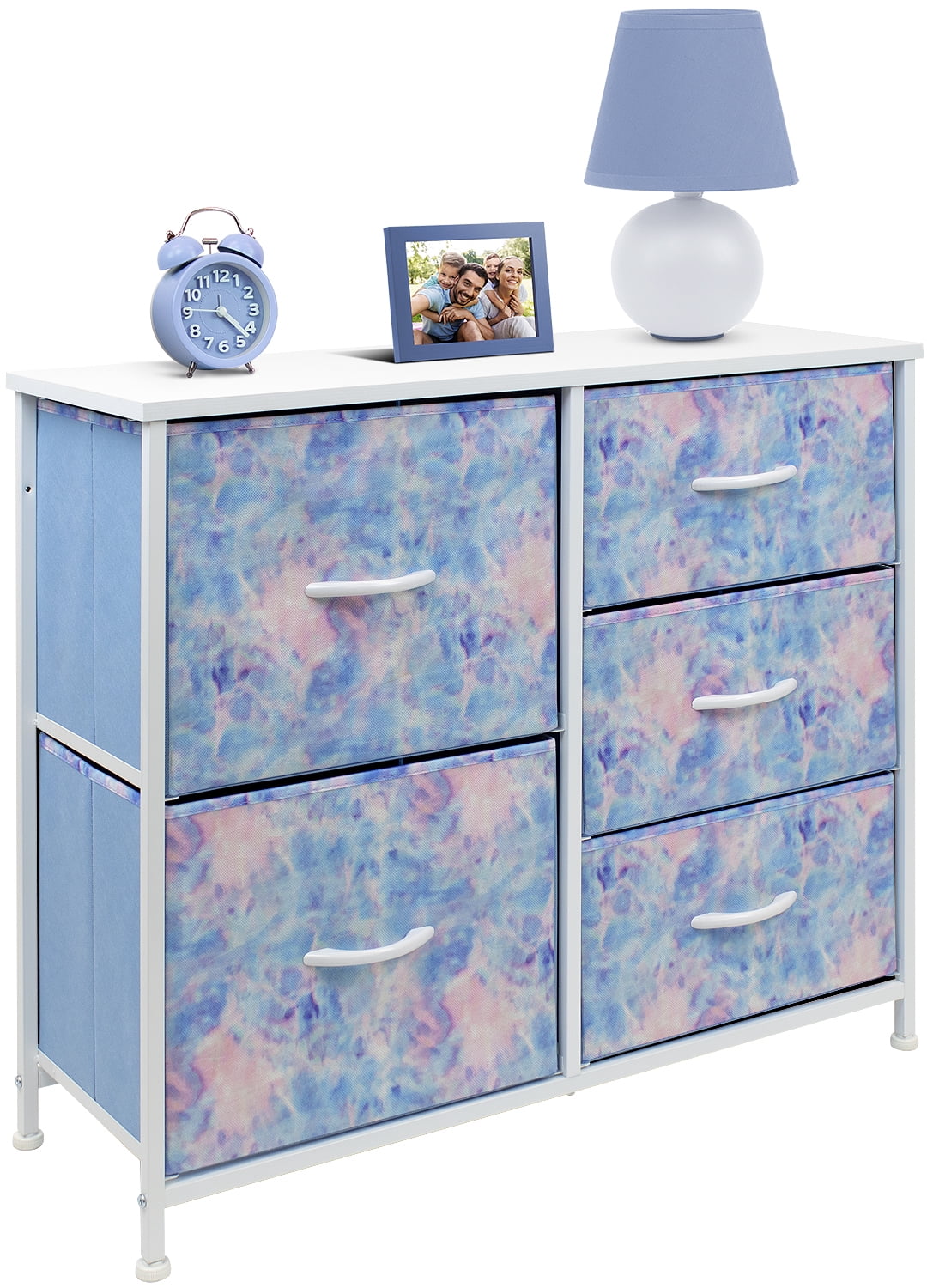 Sorbus 5 Drawer Bedroom Chest Dresser and TV Stand, Pastel Collection Tie-Dye Blue