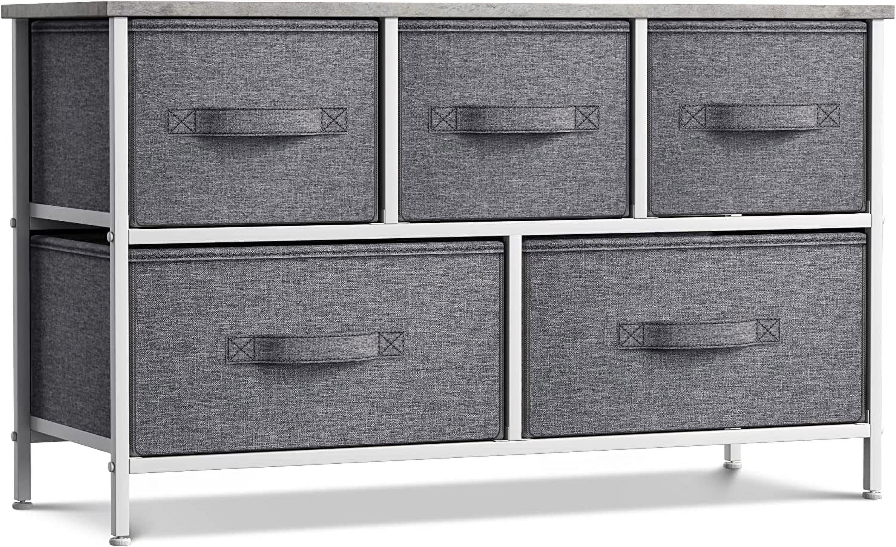 Sorbus 5-Drawer Dresser with Easy Pull Fabric Cube Bins, Gray