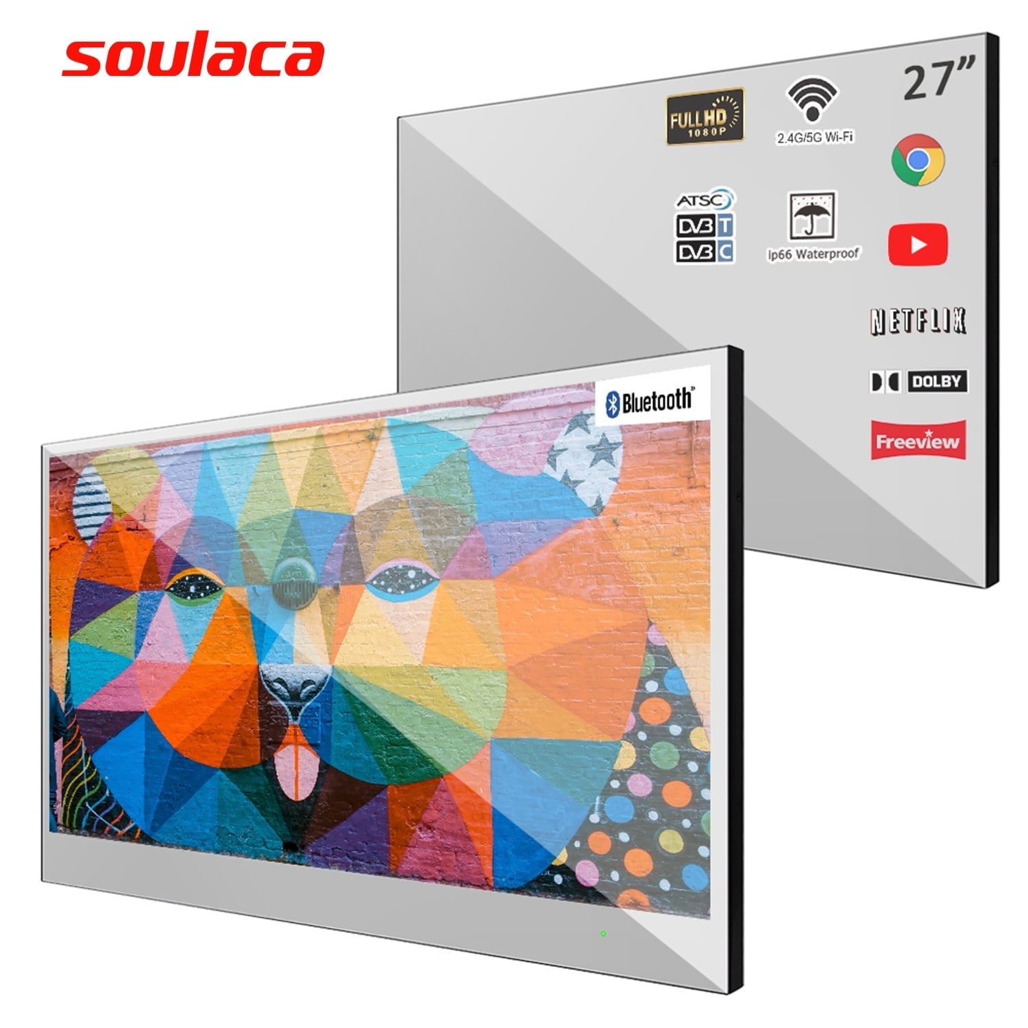 Soulaca 27 inches Smart Mirror for Bathroom Led TV Vanishing Screen Television Shower WiFi Bluetooth DTV Tuner ATSC New