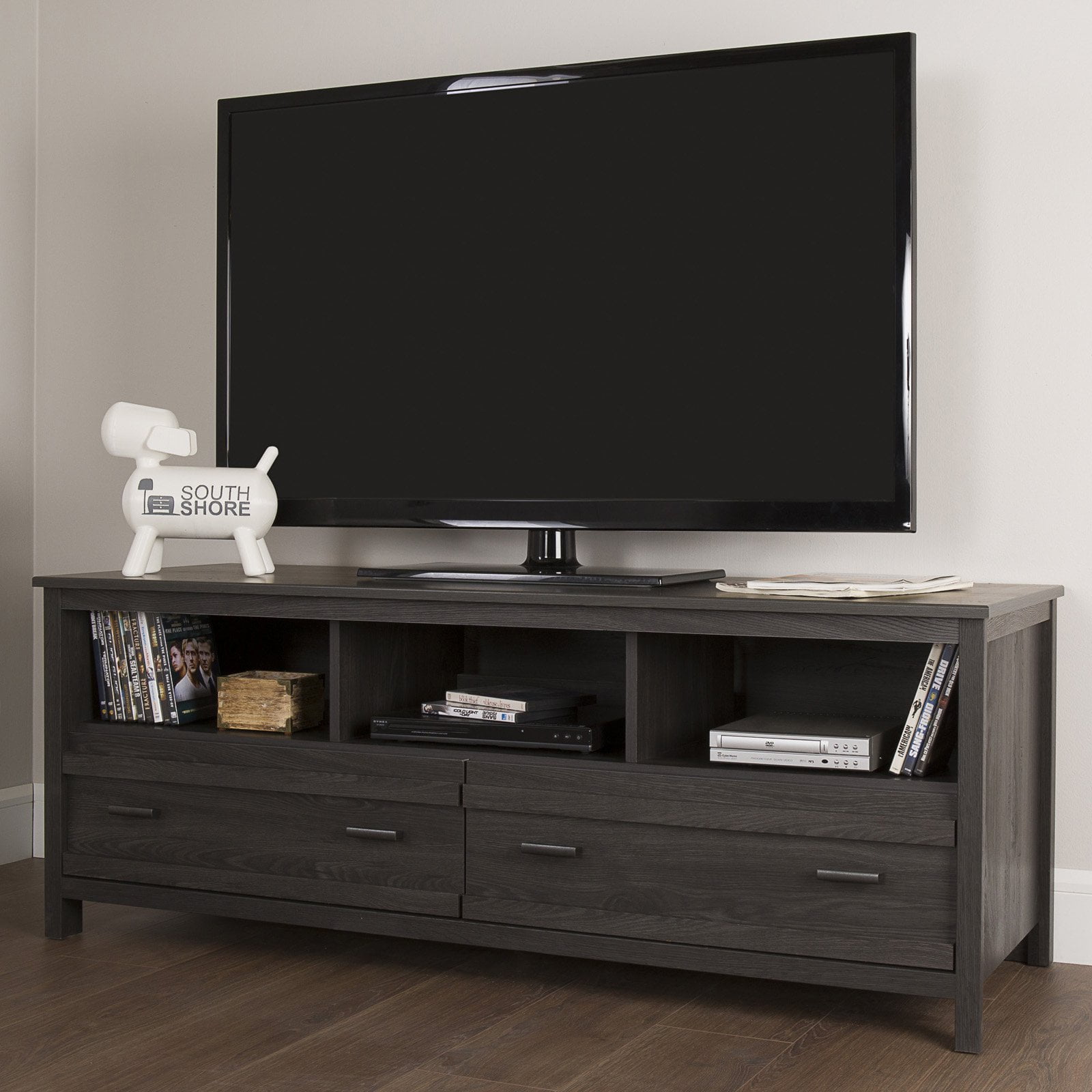 South Shore Exhibit TV Stand for TVs up to 60", Gray Oak