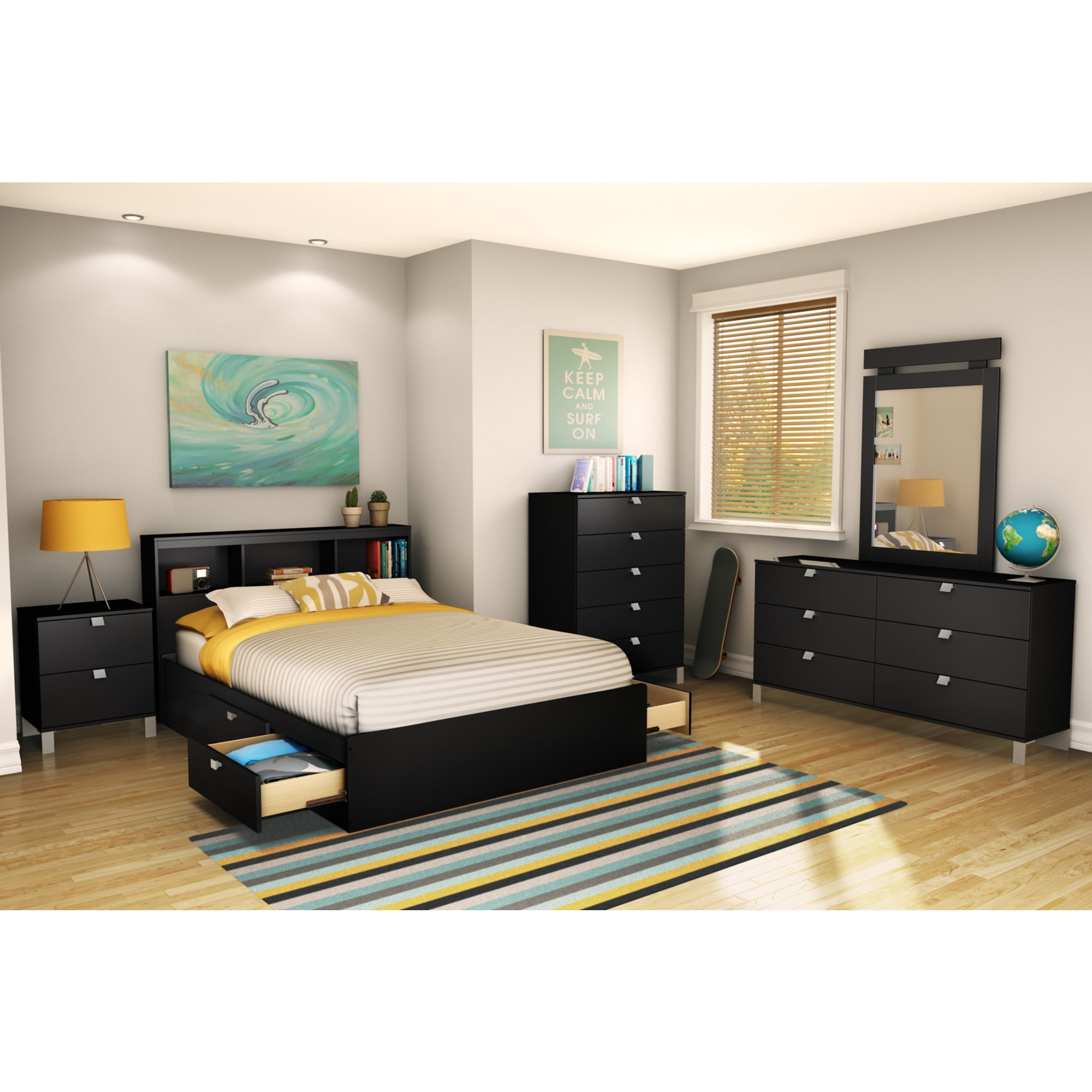 South Shore Spark, Contemporary Headboard, Full Black