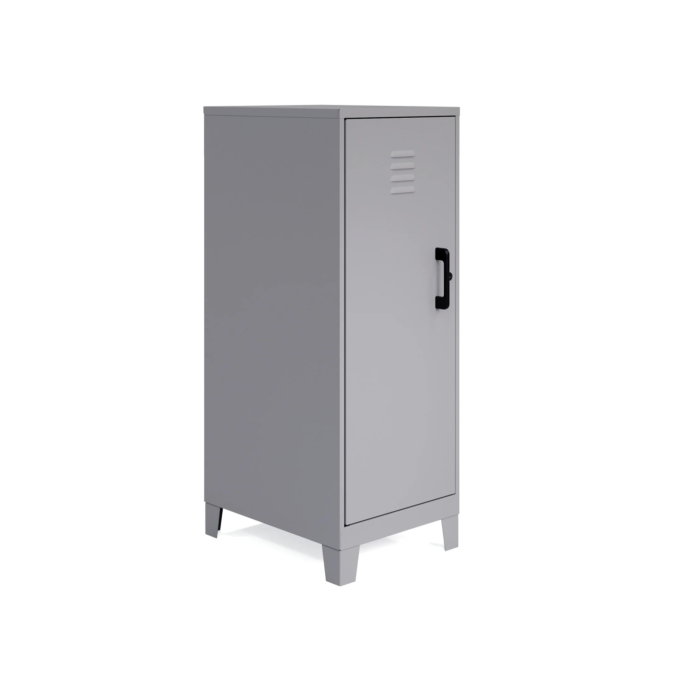 Space Solutions 42.5 inch High 3 Shelf Storage Locker Cabinet, Welded Metal, Fully Assembled, Vented Door, 3 inch Riser Legs, Silver