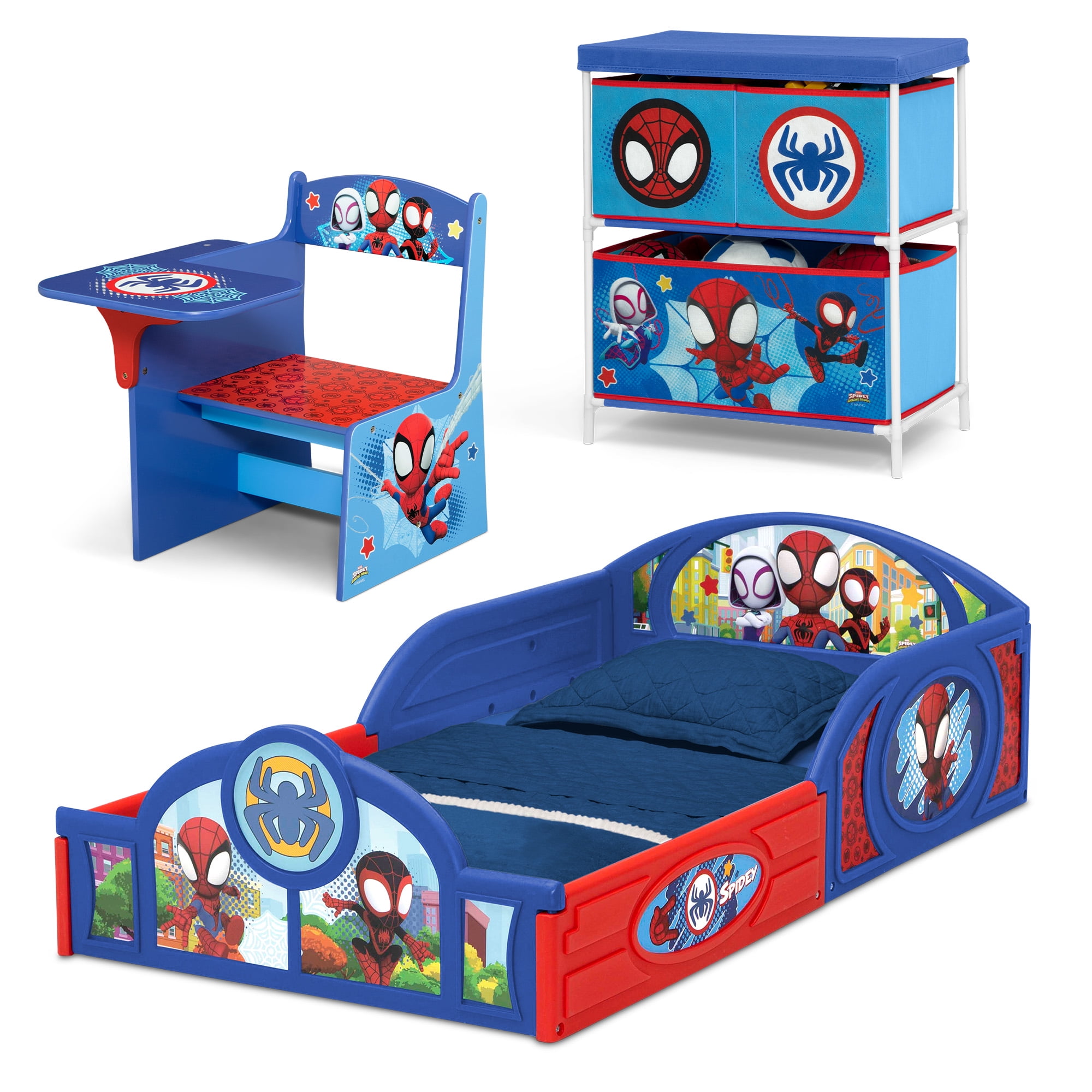 Spidey and His Amazing Friends 3-Piece Toddler Bedroom Set by Delta Children, Blue