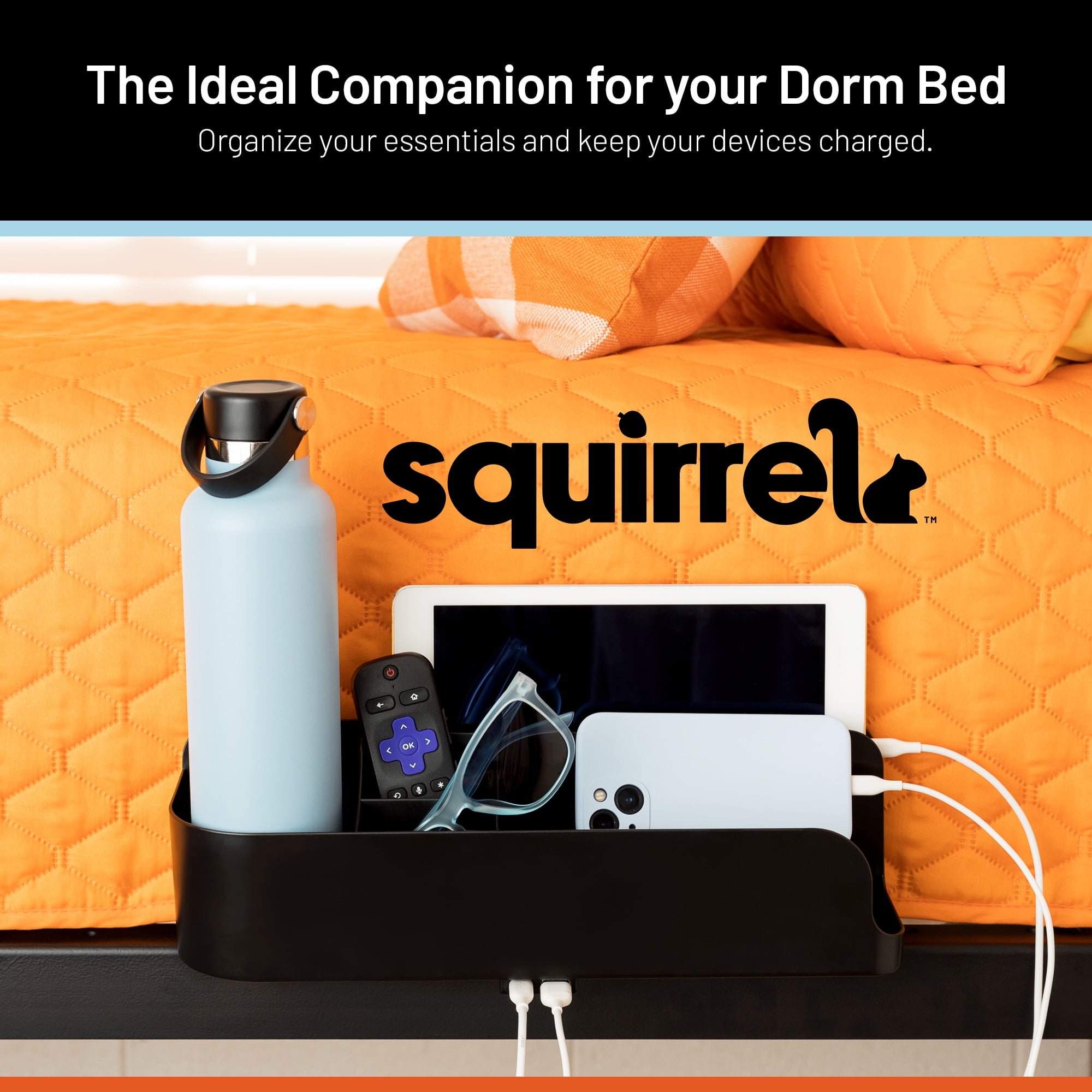 Squirrel - The Bedside Perch | USB Charging Bedside Caddy & Bed Table Tray Organizer