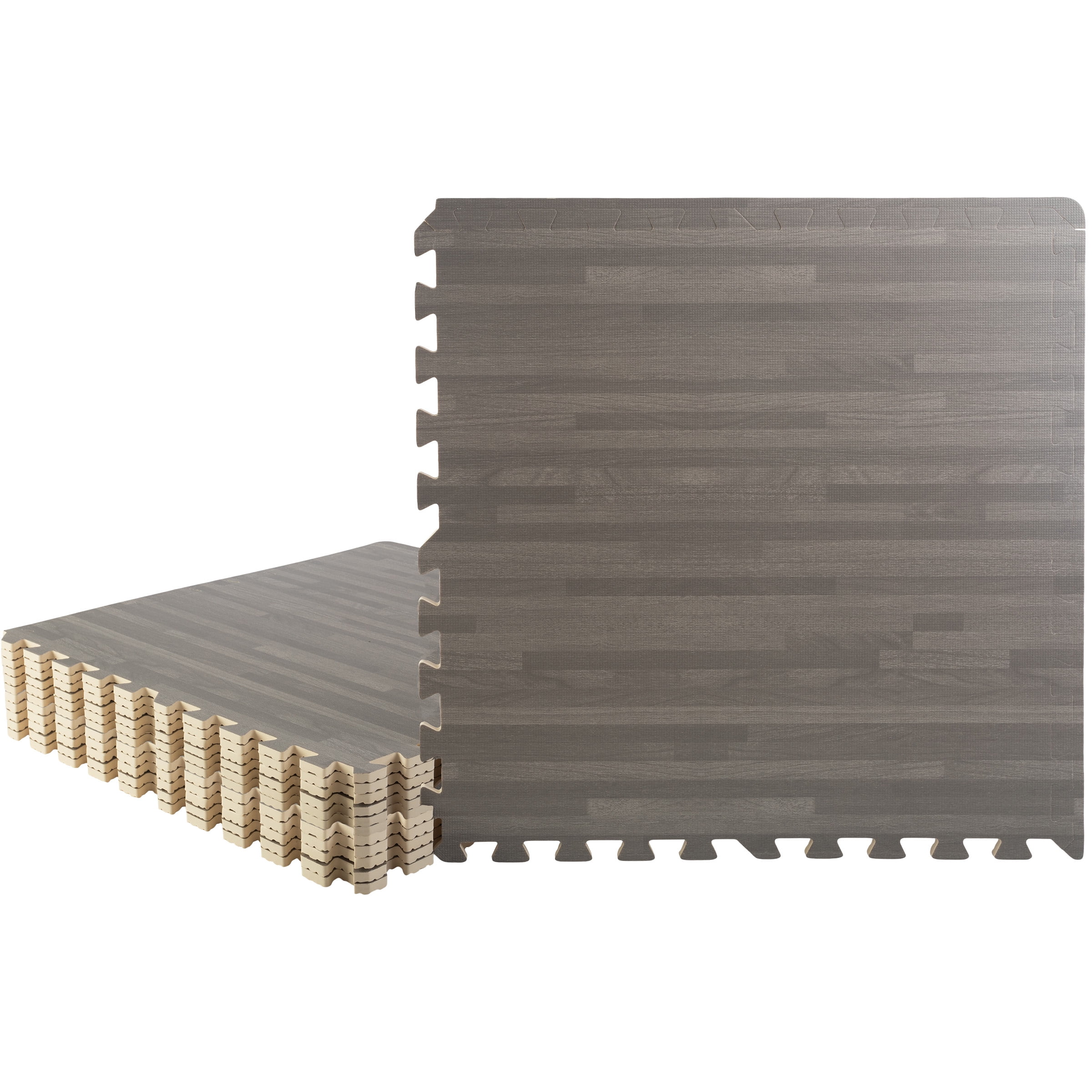 Stalwart EVA Foam Floor Tiles 12-Pack - 48 Sqft Woodgrain Puzzle Mats, Gray - multipack quantity