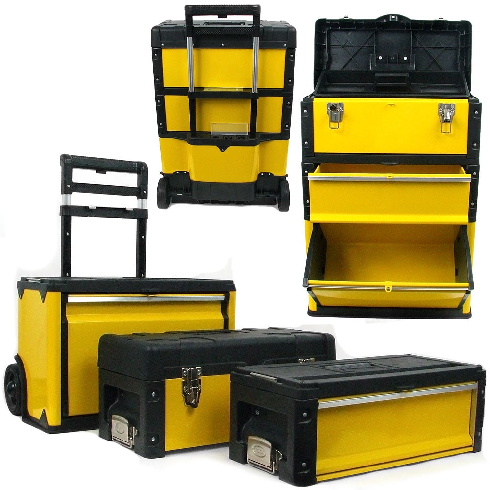 Stalwart 3-in-1 Toolbox on Wheels with Foldable Handle and Tough Latches