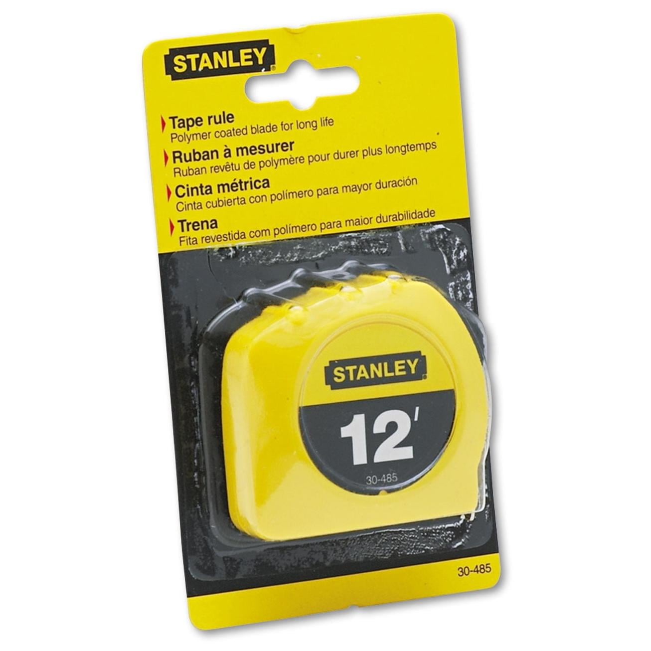 Stanley Bostitch Power Return Tape Measure w/Belt Clip, 1/2"W x 12";, Yellow, Bundle of 4