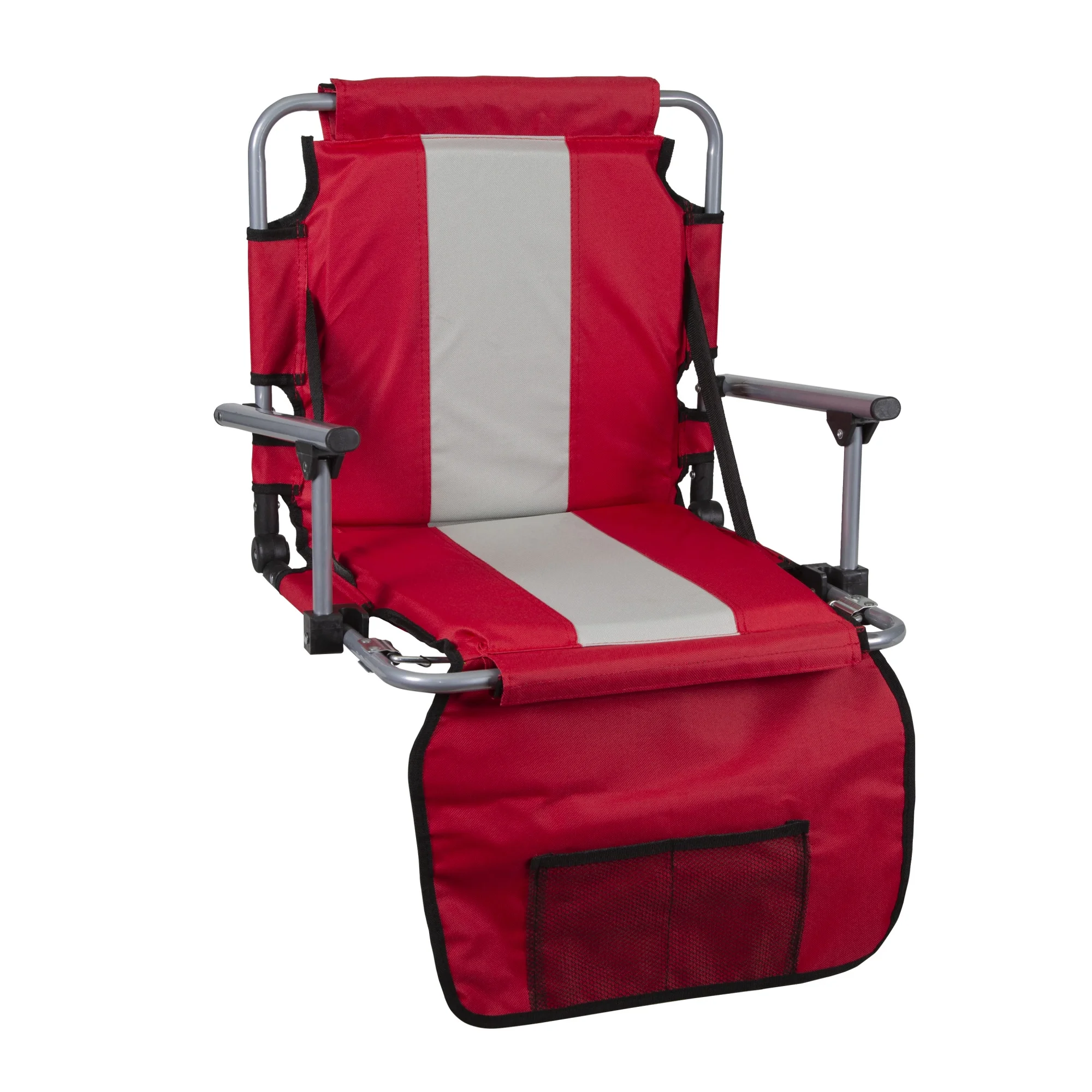 Stansport Tubular Frame Folding Stadium Seat with Arms - Red/Tan