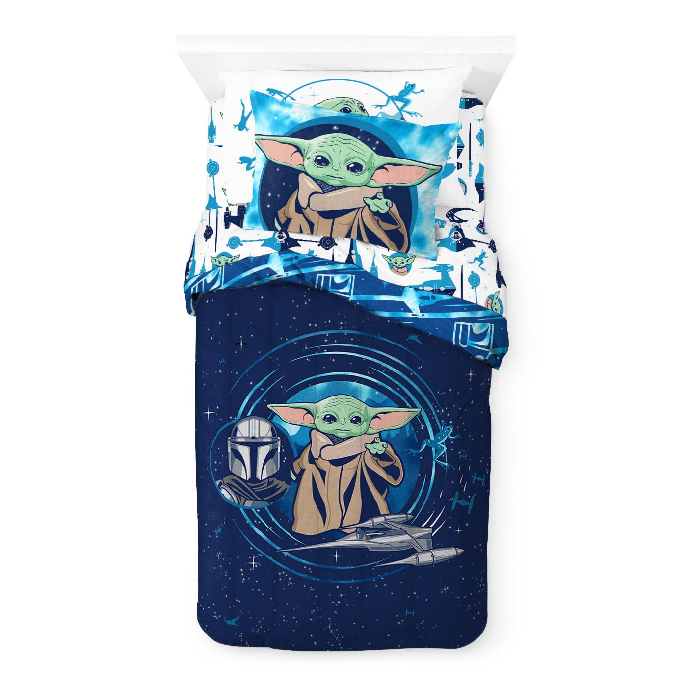 Star Wars Grogu Blue 5 Piece Twin bed Set w/ Sham, 100% Microfiber