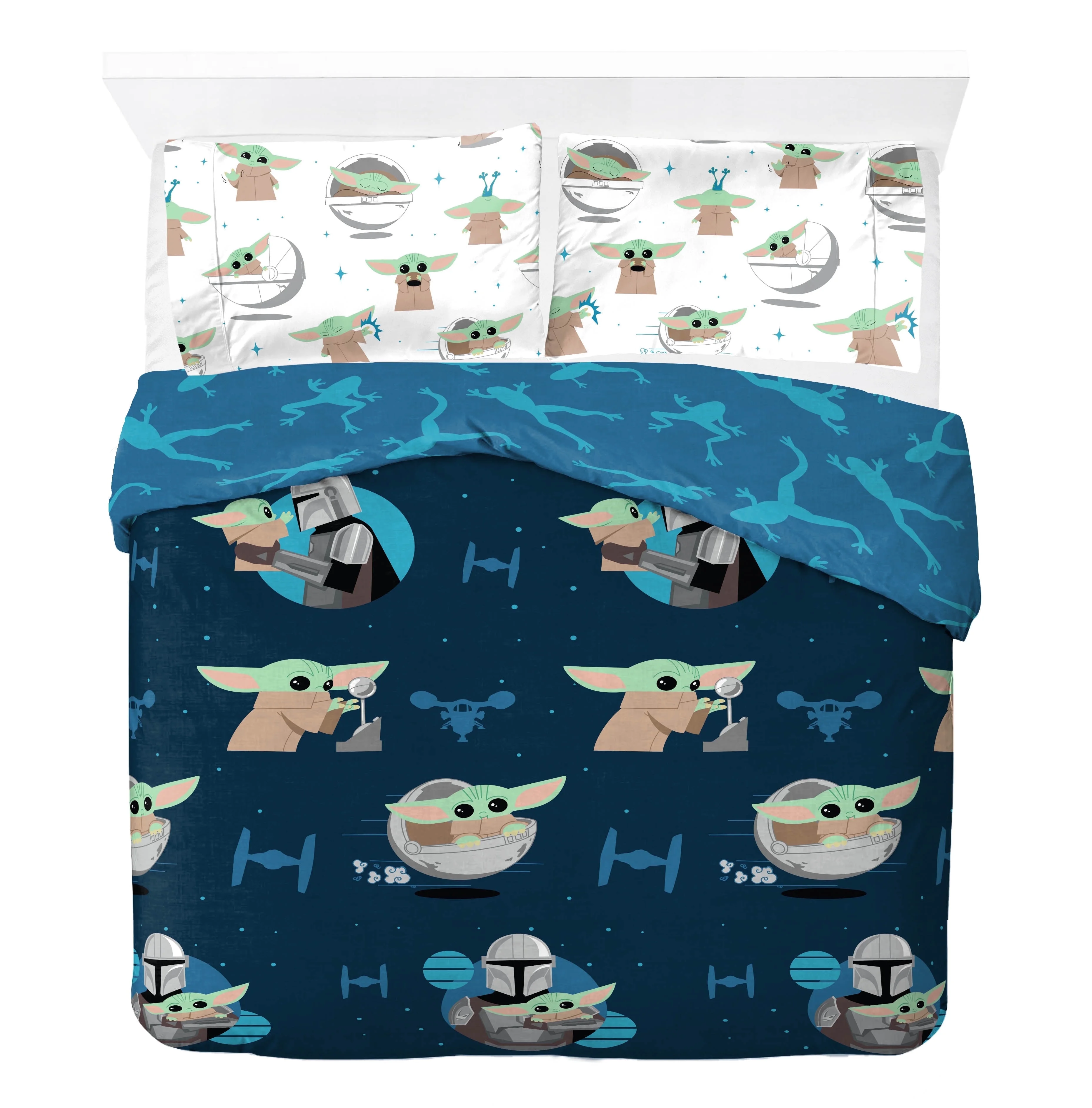 Star Wars The Mandalorian 5 Piece Queen Size Comforter Set - Baby Yoda Bedding