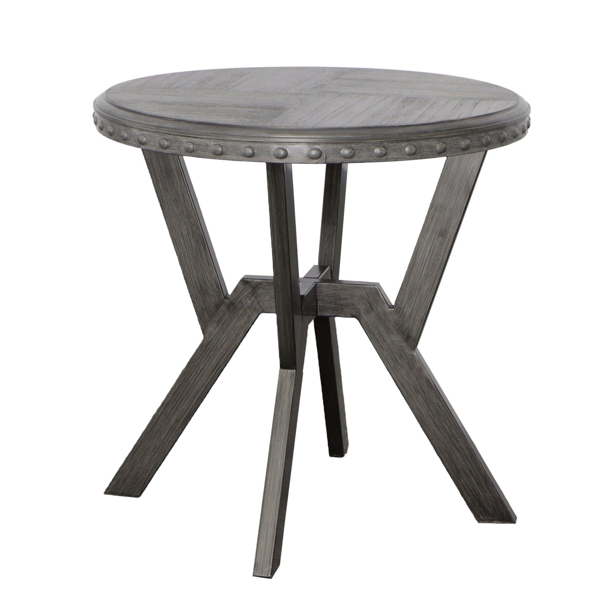 Steve Silver Alamo Indoor Industrial Wood and Nailhead 24" Height Round End Table, Gray