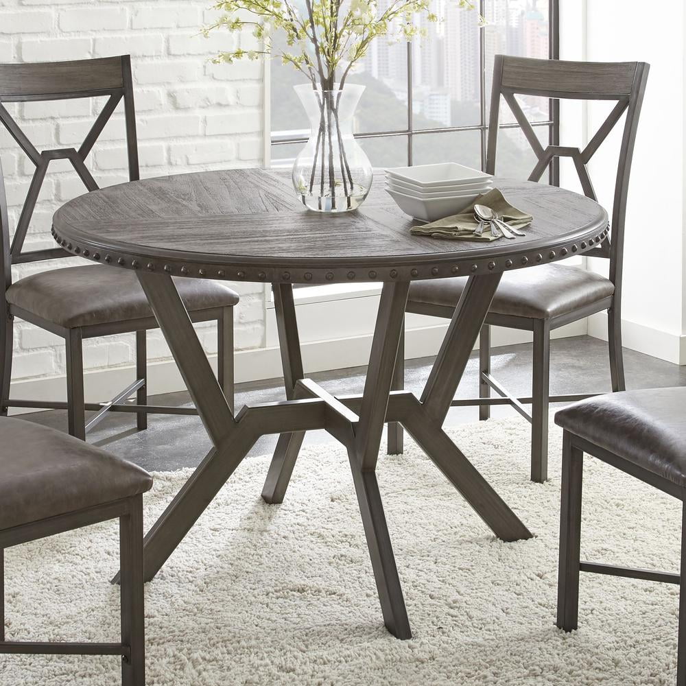 Steve Silver Alamo Industrial Wood and Nail Head 30" Height Round Indoor Dining Table, Gray