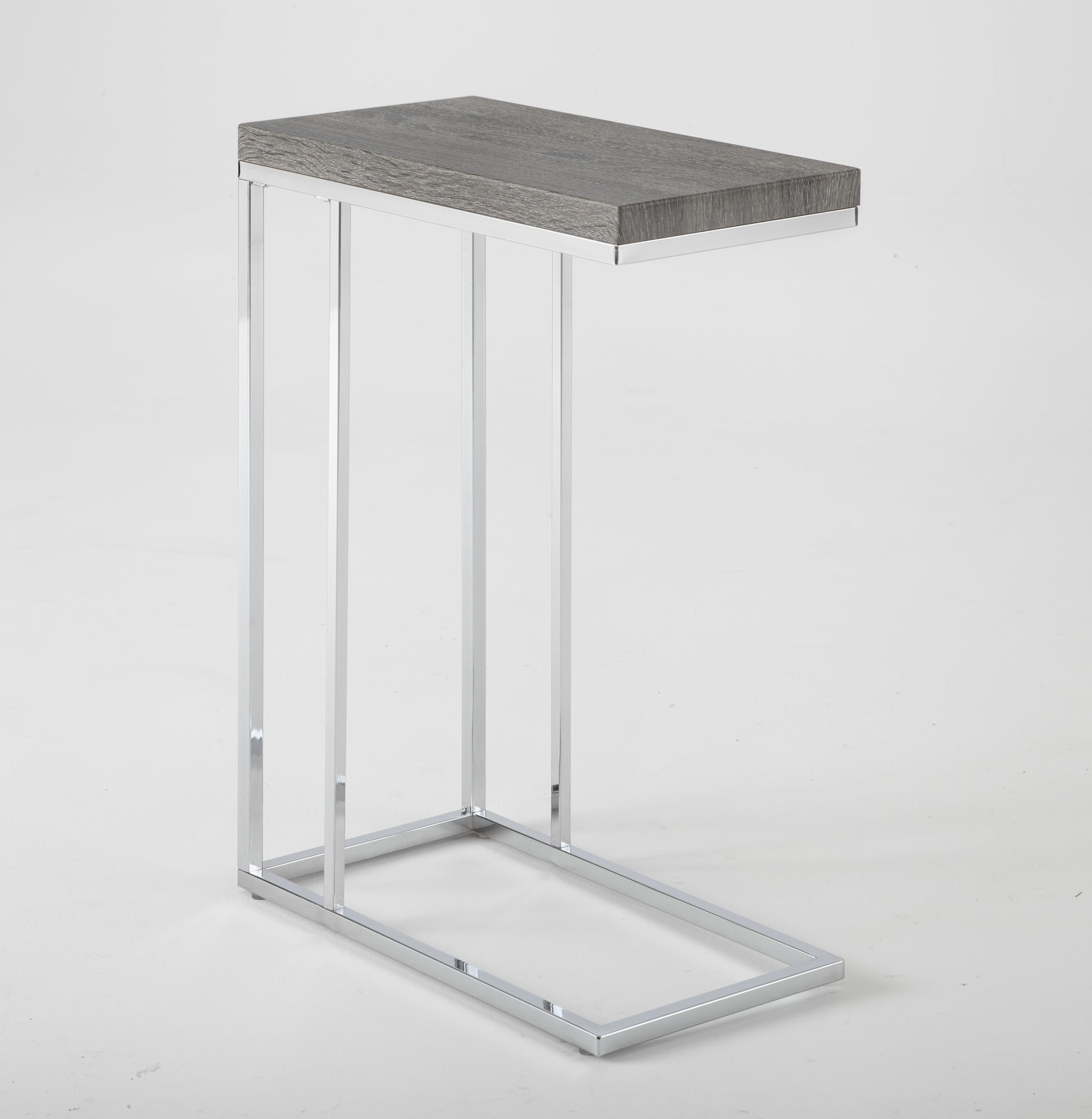 Steve Silver Lucia Indoor Chairside 25" Tall C Shape End Table, Light Gray and Chrome