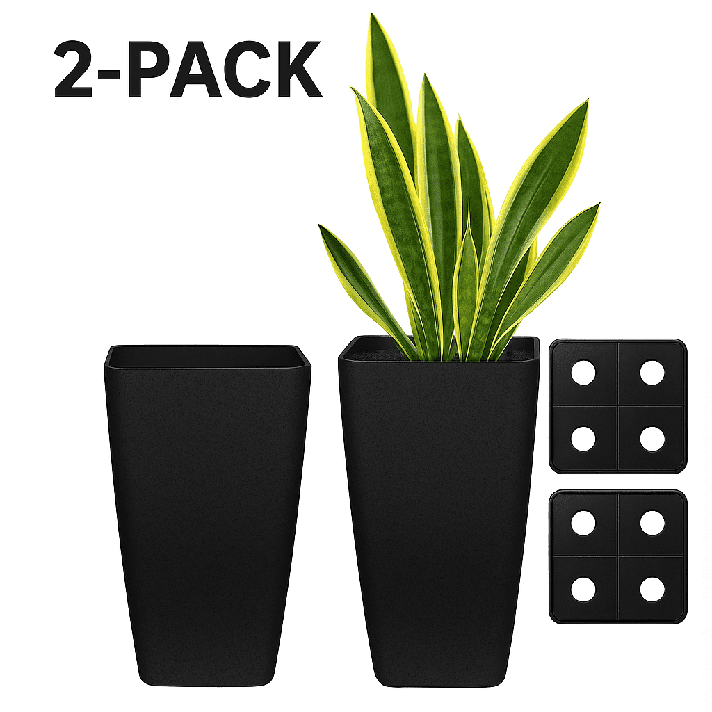 Stephan Roberts Tall 22 " Planters with Drainage Holes Set of 2, Black
