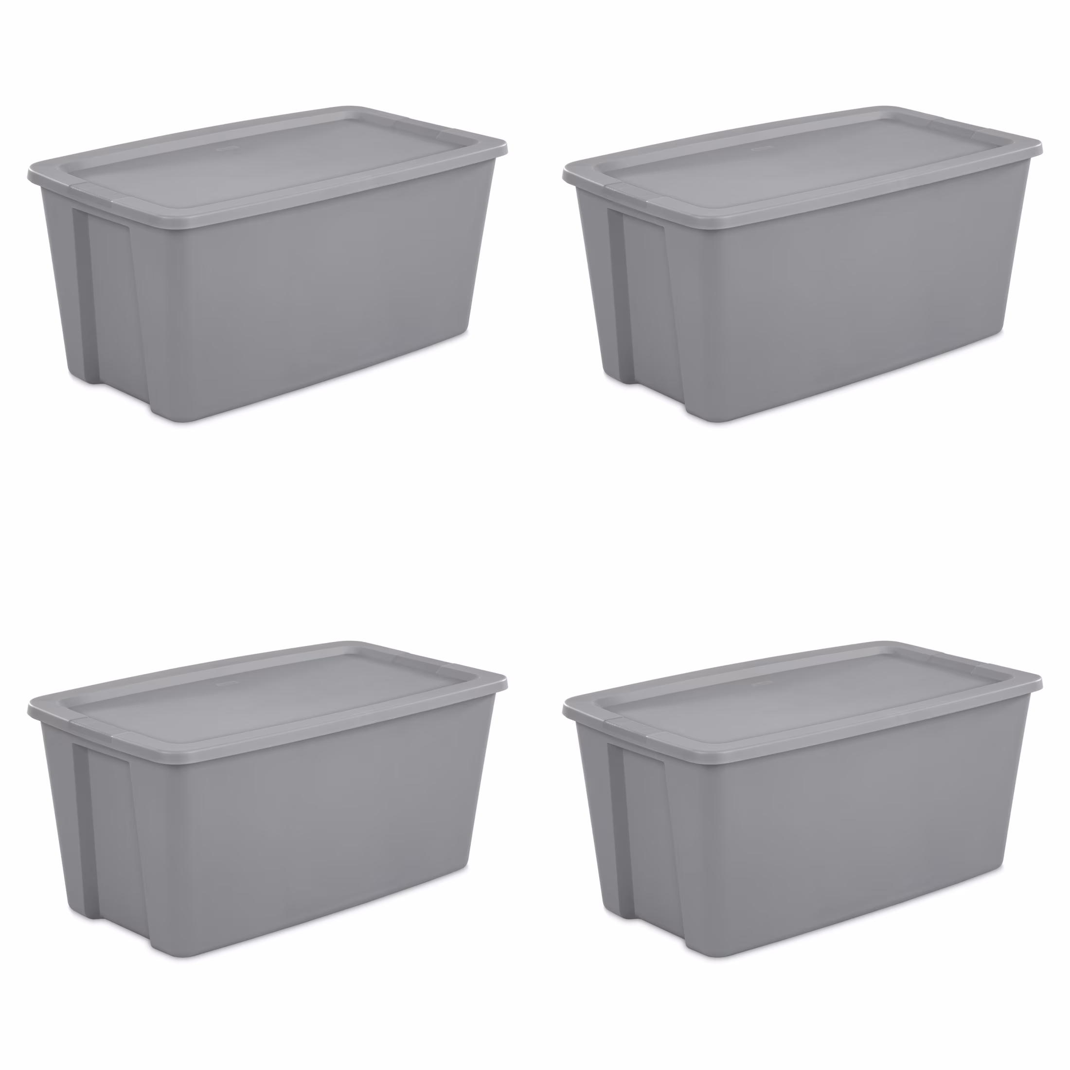 Sterilite 50 Gallon Tote, Extra Large Plastic Storage Bin with Snap-On Lid, Gray, 4 Count