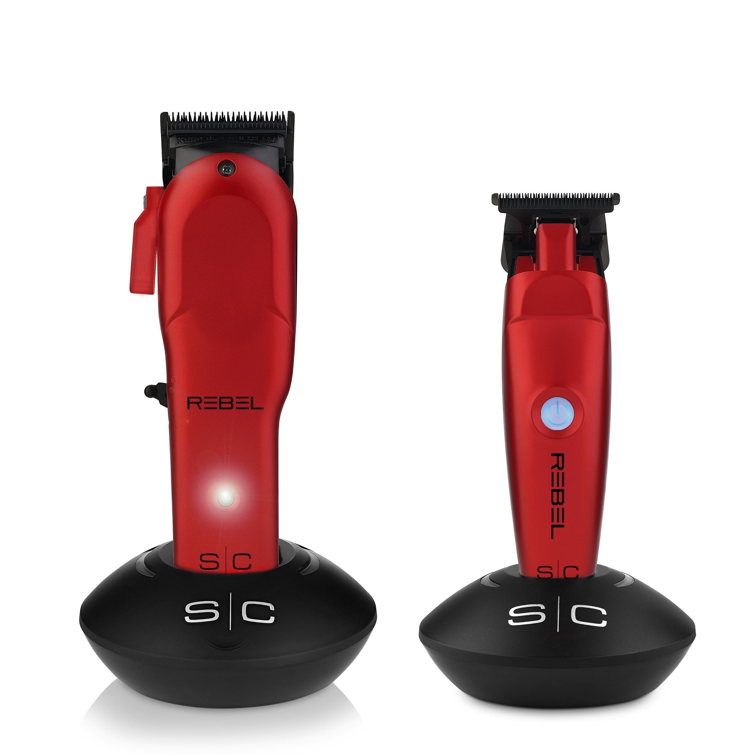 StyleCraft Rebel Professional Cordless Hair Trimmer & Clipper Combo Set, Red
