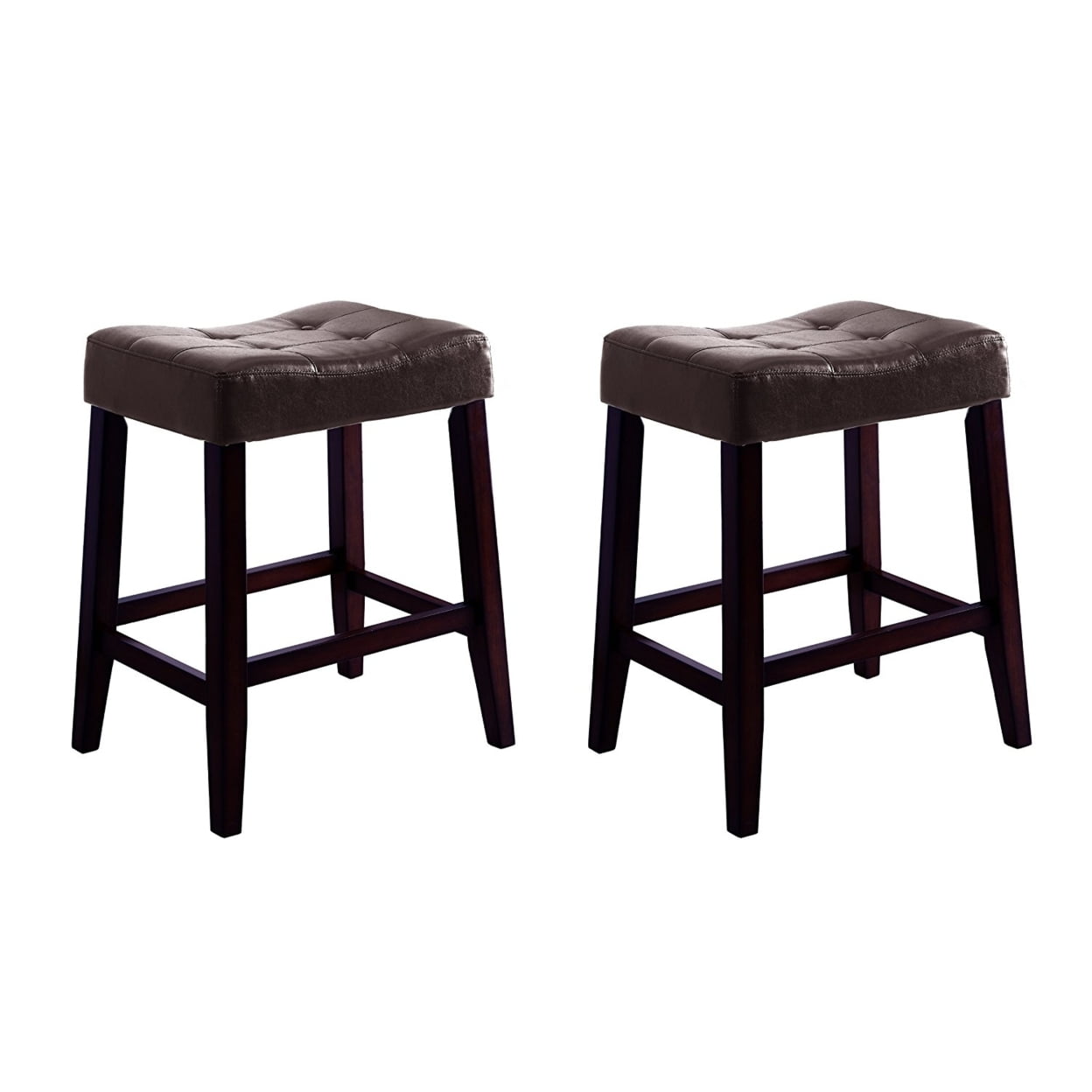 Stylish Wooden Saddle Chair Script, Brown, Set of 2- Saltoro Sherpi