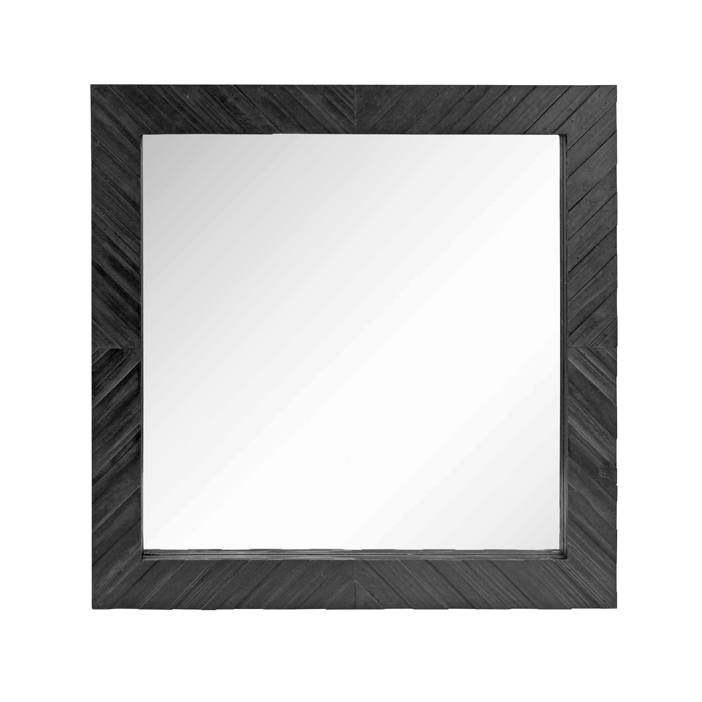 Stonebriar 20" x 20" Black Modern Square Wood Chevron Wall Mirror