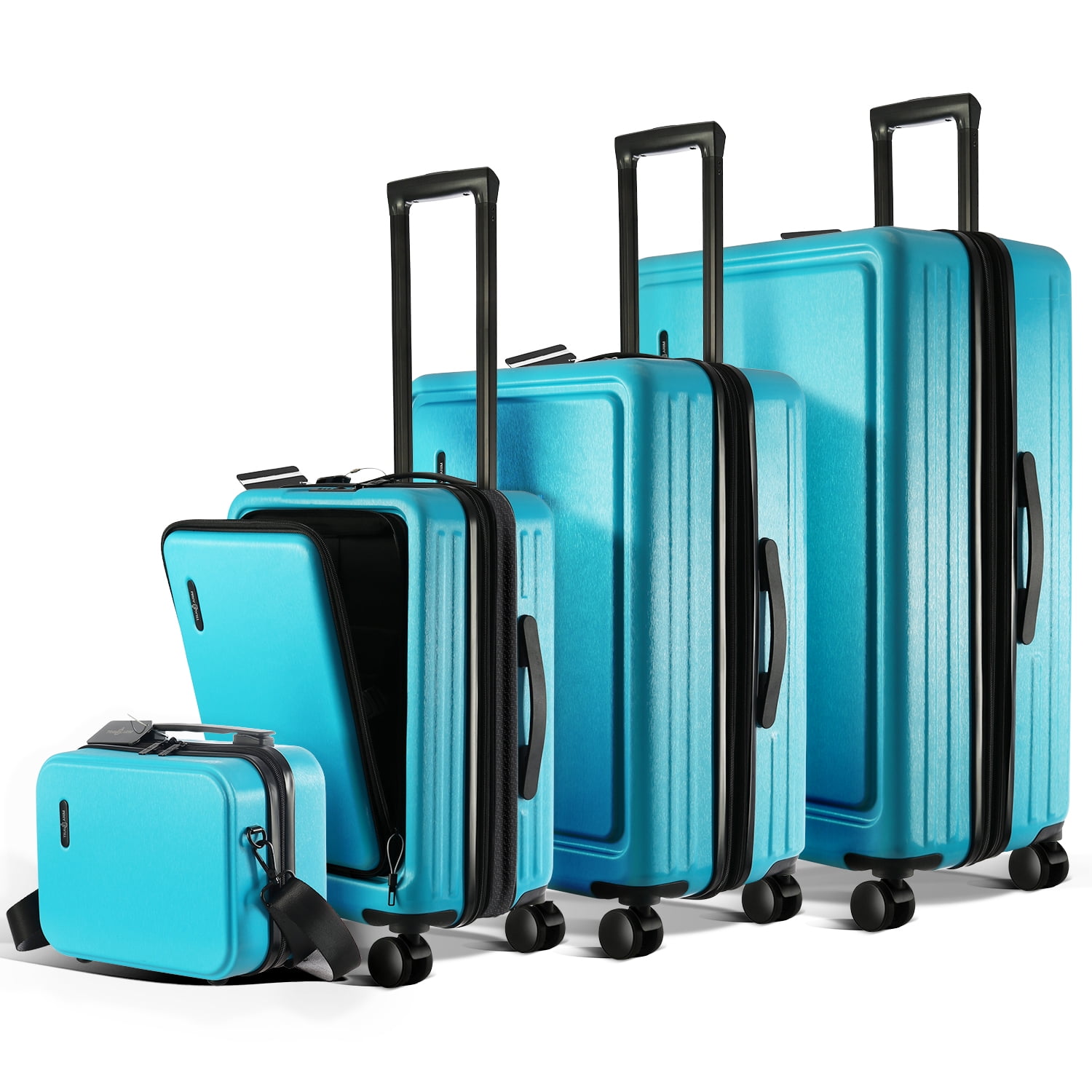 StorageBud 4 Piece Hardshell Exapandable Luggage Set, Spinner Luggage Suitcase Set, Teal Blue