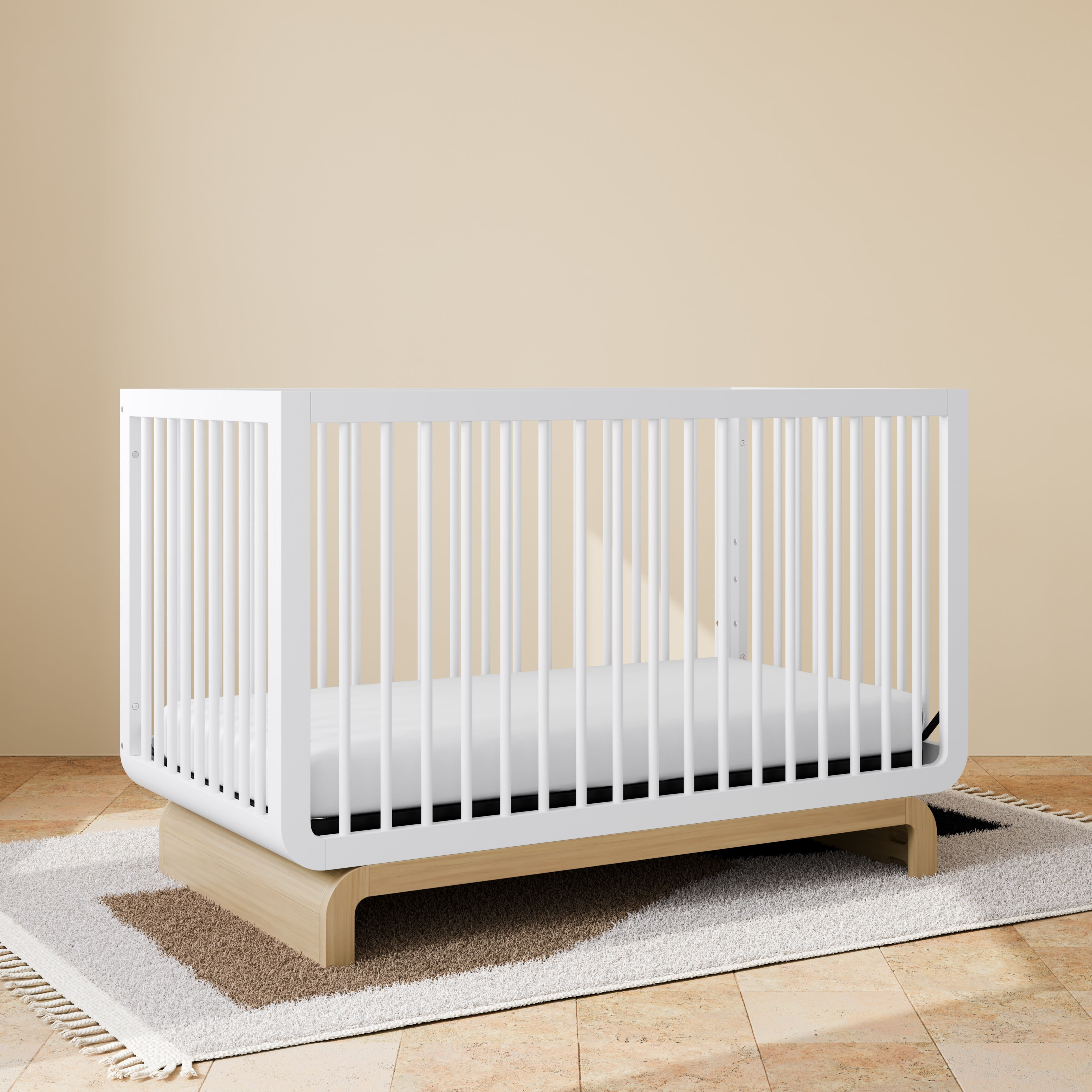 Storkcraft Santorini 5-in-1 Convertible Baby Crib, White with Driftwood