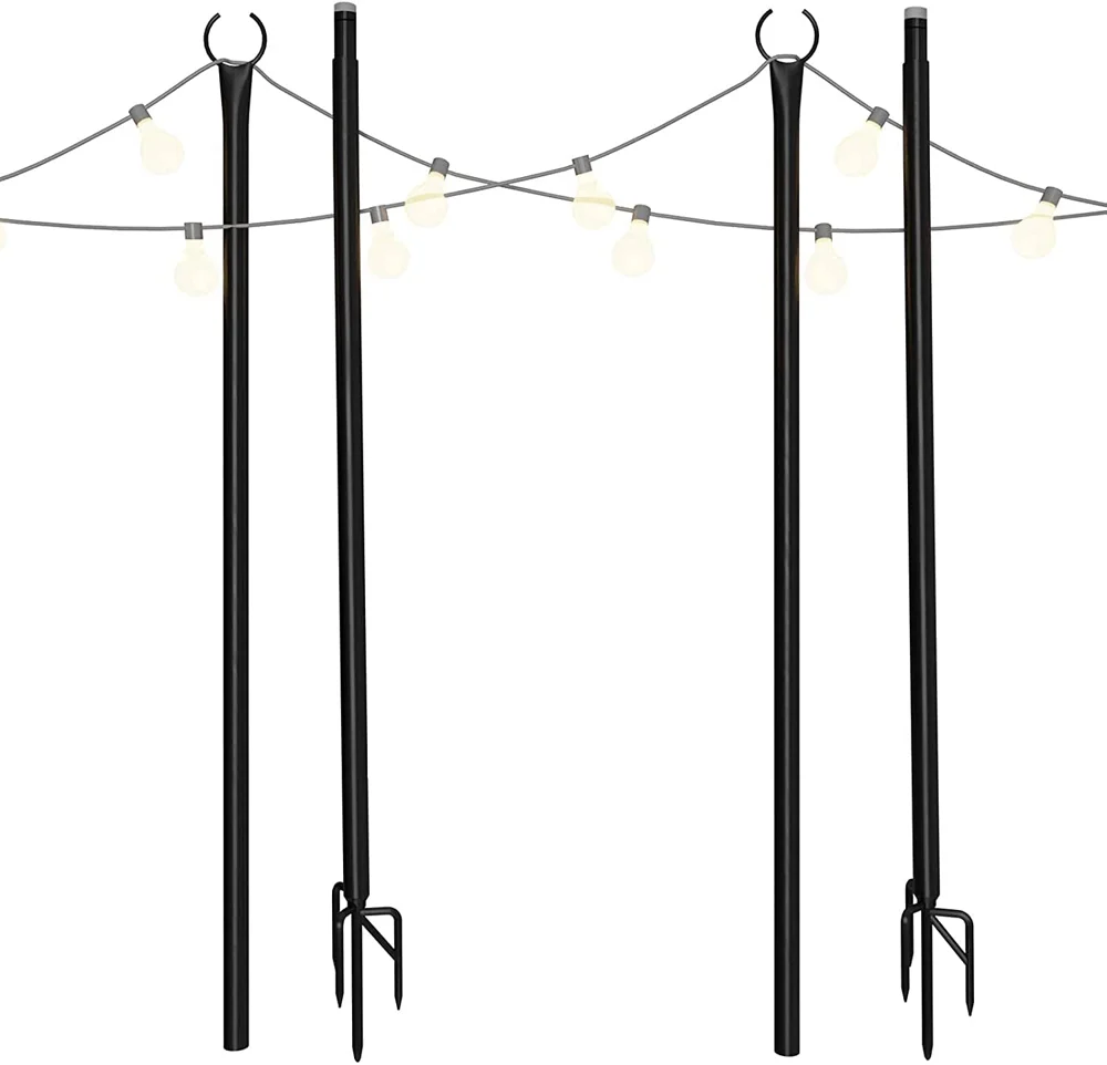 String Light Poles for Outdoors Christmas Holiday Decoration with Hooks, Backyard Patio Light Poles, 2 Pack, 7.8ft, Black