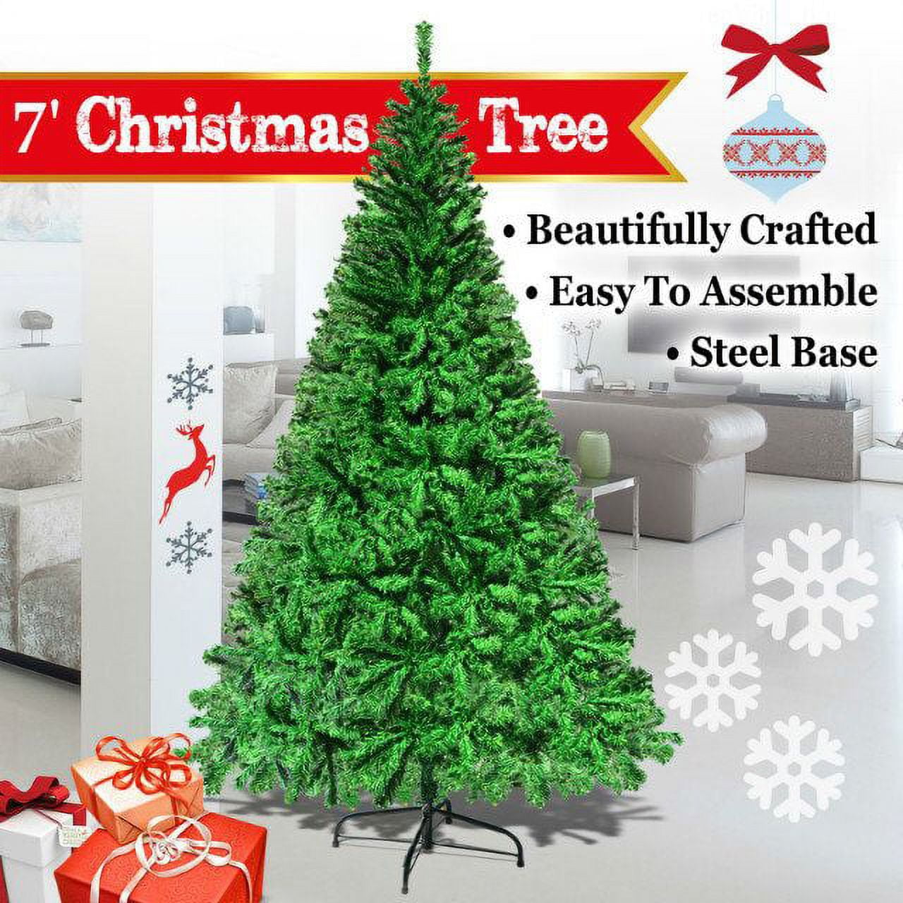 Strong Camel 7-Feet Artificial Christmas Tree with Solid Metal Stand Green Color