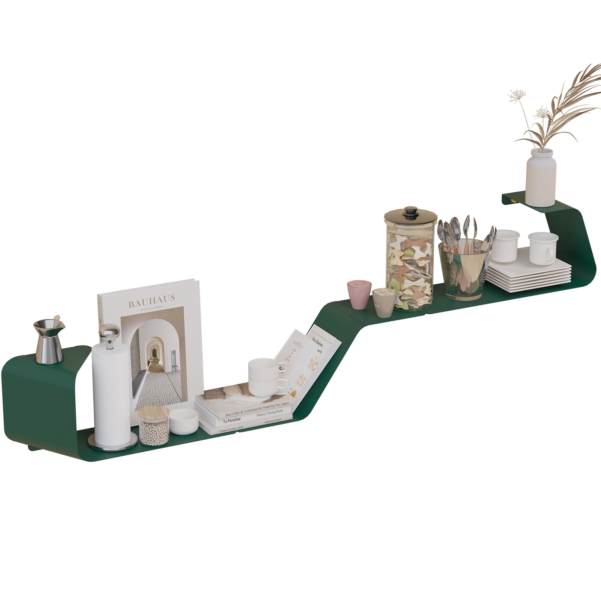 Sttoraboks Floating Shelves, Wall Shelf, Set of 3 Wall Mounted Metal Shelves with DIY Design for Wall Storage,Green