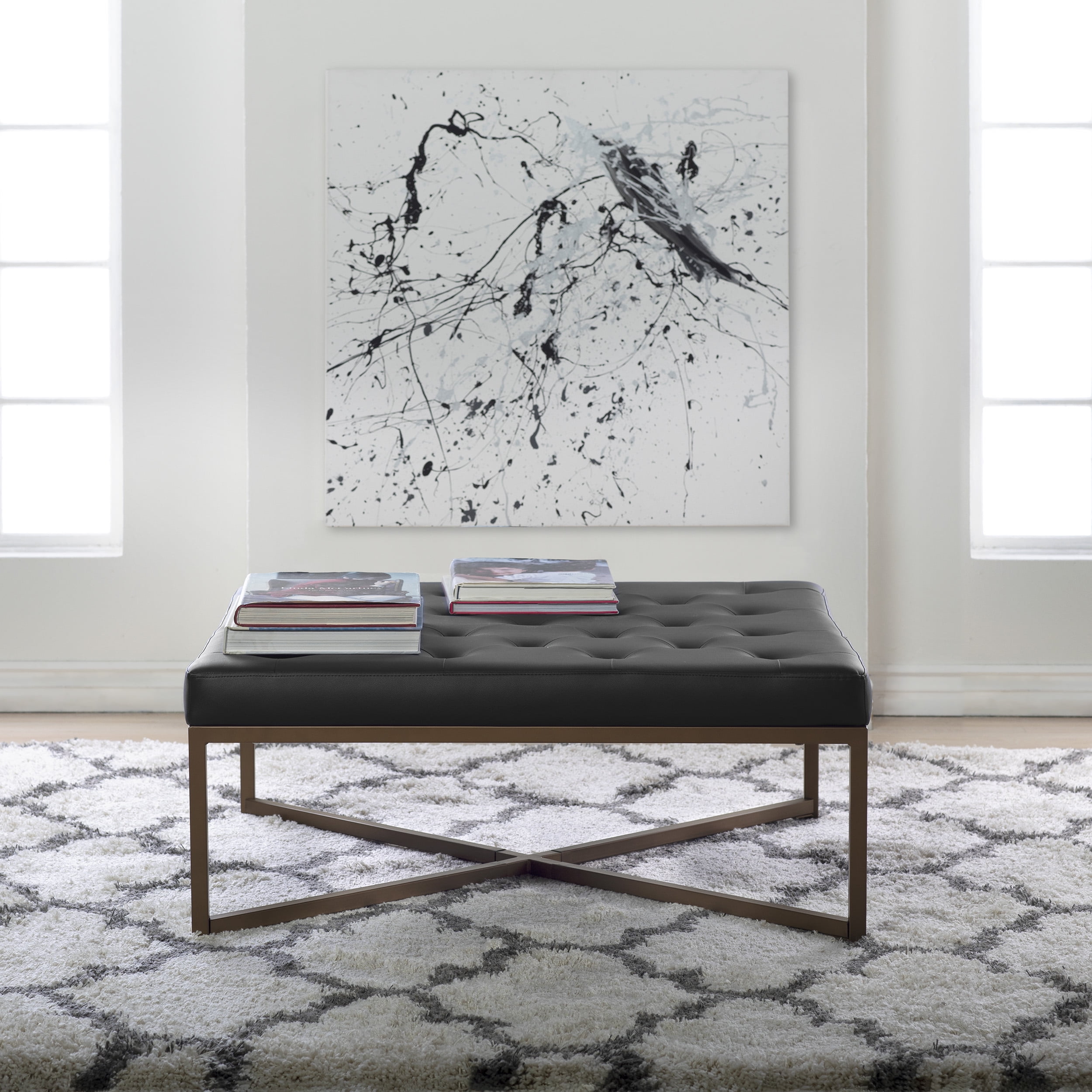 Studio Designs Home Camber Modern Leather Cocktail Ottoman in Black