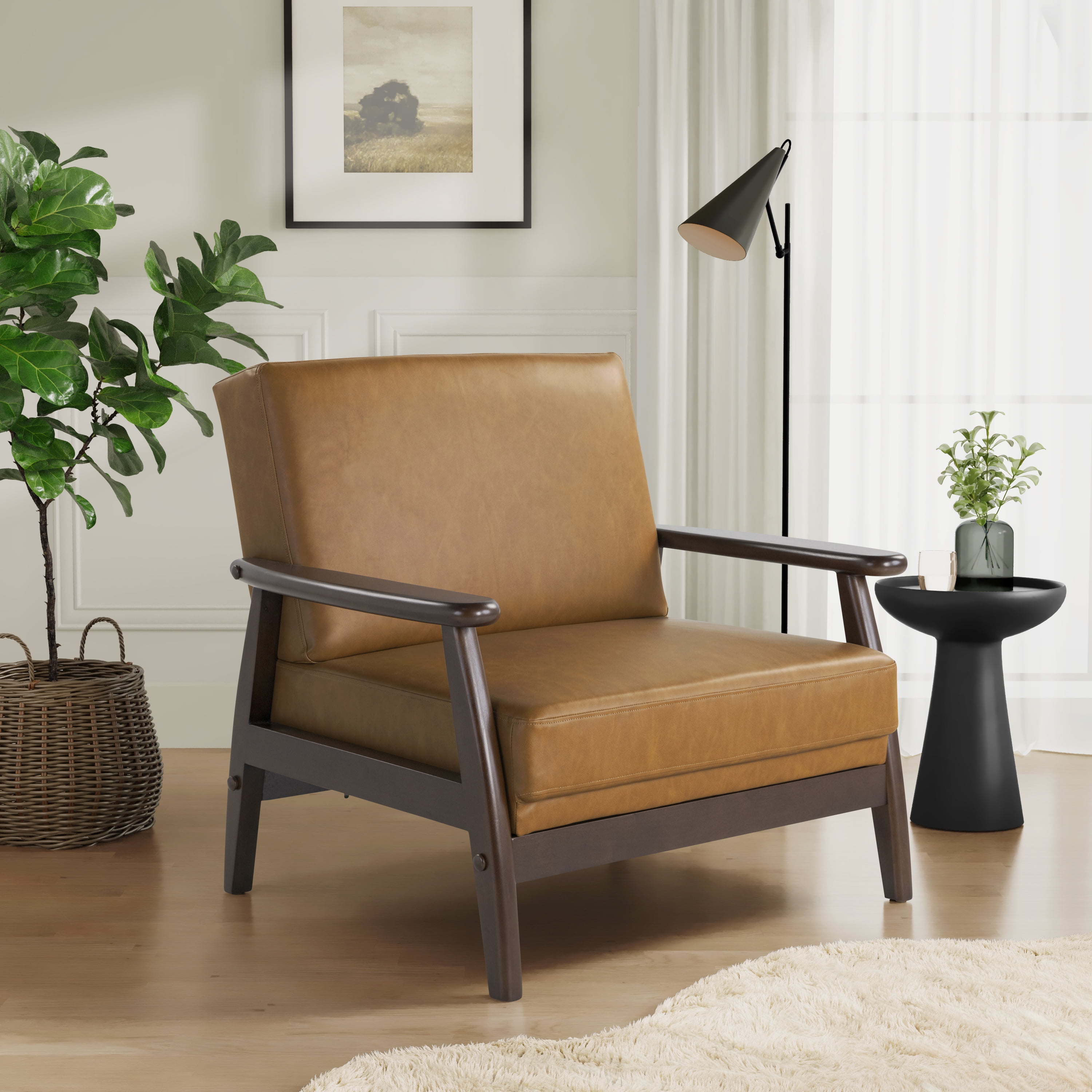 Studio Living Aberdeen Farmhouse Accent Chair, Carmel Vegan Leather