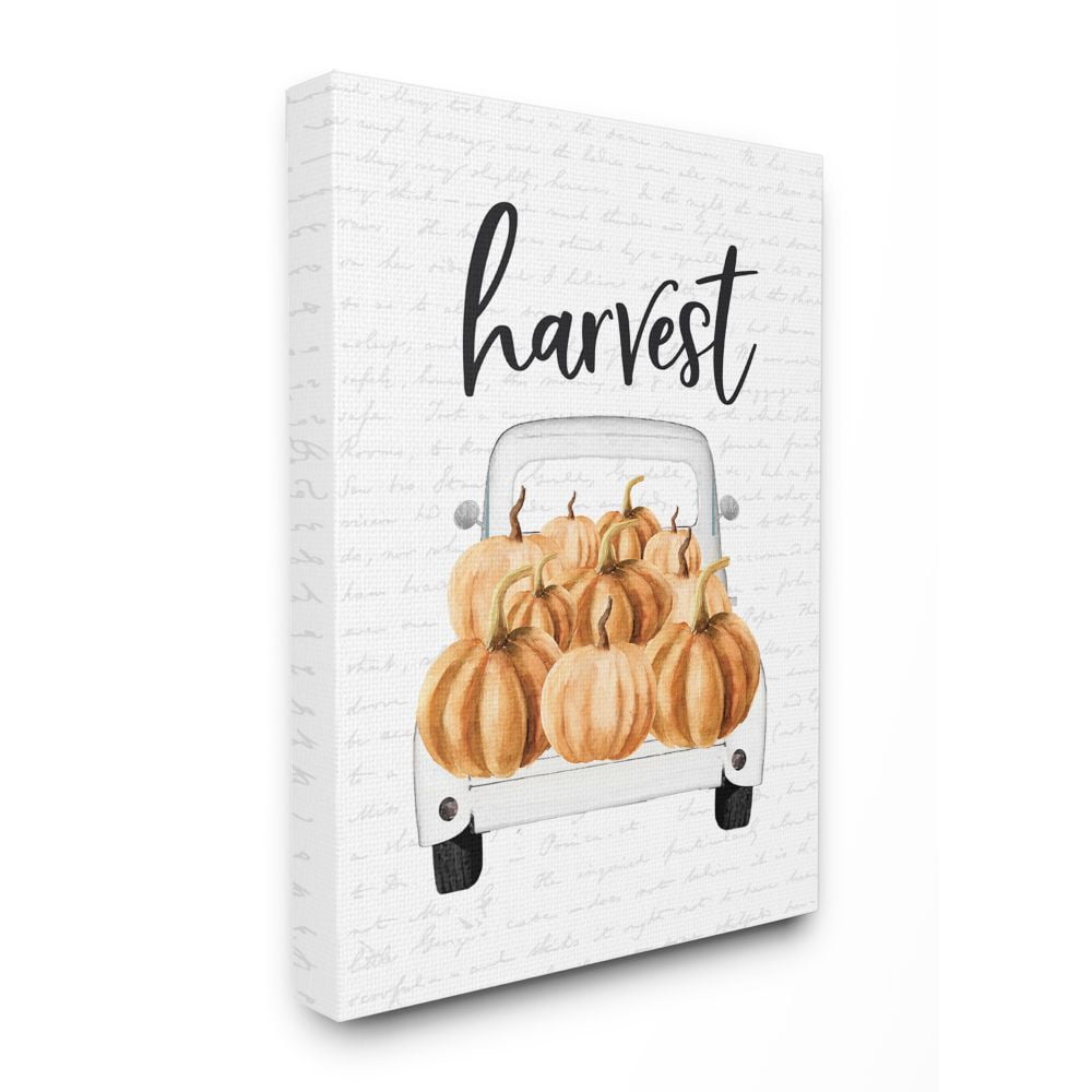 Stupell Industries Harvest Pumpkin Truck Autumn Fall Seasonal DesignCanvas Wall Art By Artist Lettered and Lined