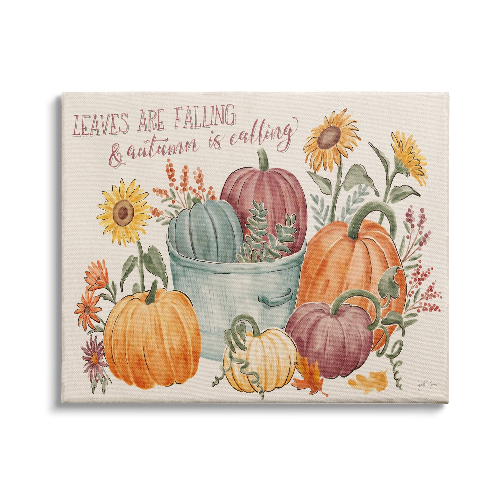 Stupell Industries Leaves Falling Autumn Is Calling Phrase Pumpkin Baskets, 48 x 36,Design by Janelle Penner
