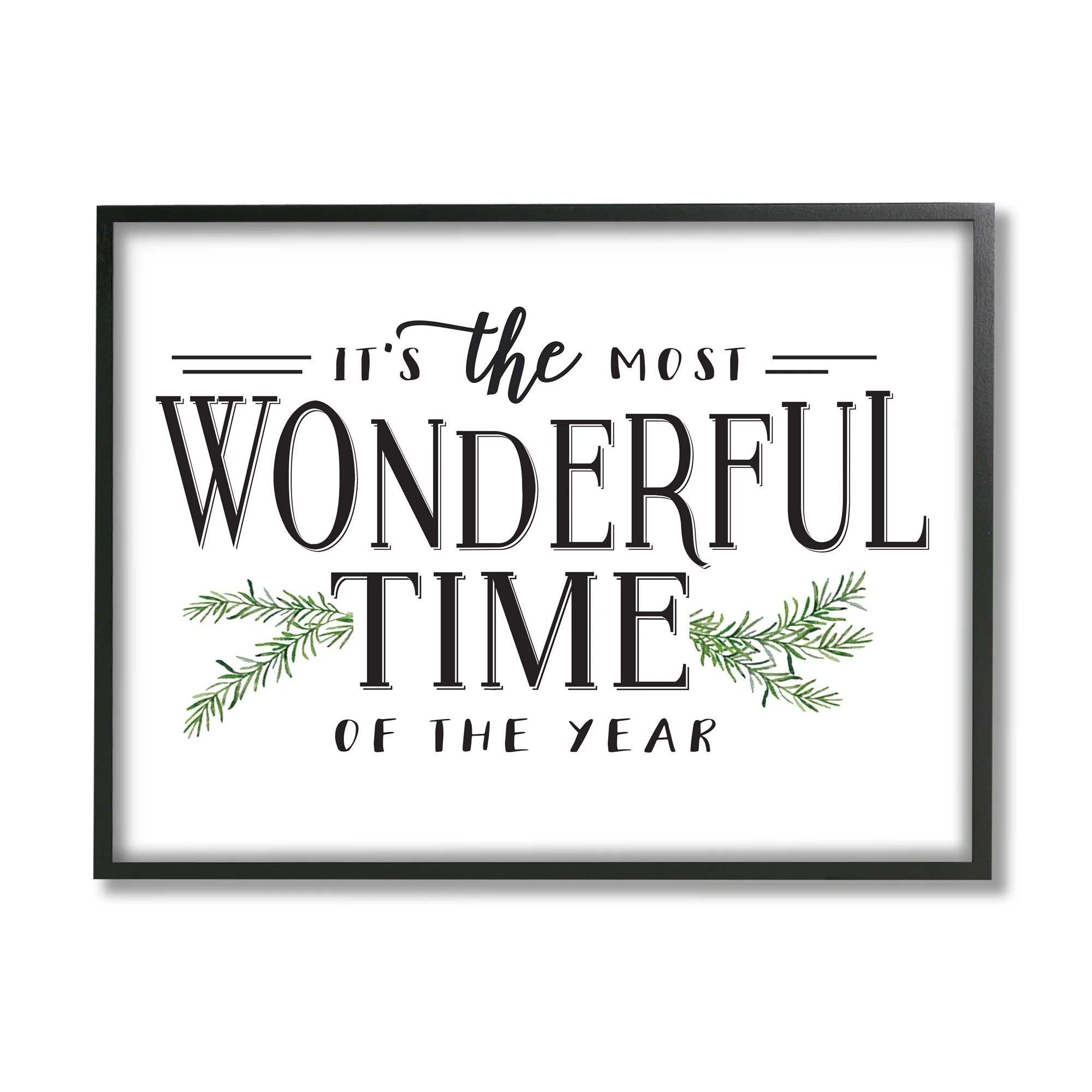 Stupell Industries Most Wonderful Time Christmas Holiday Word DesignFramed Wall Art By Artist Lettered and Lined
