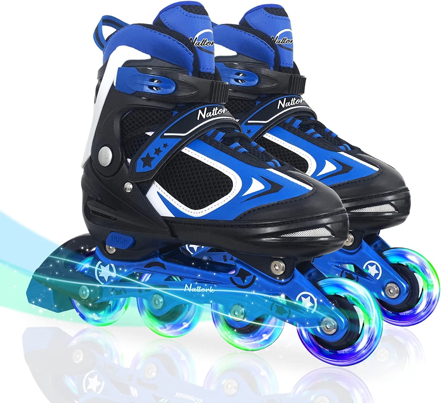 SubSun Kids Boys Inline Skates Adjustable Blades Skate Light up Wheels Blue Size M