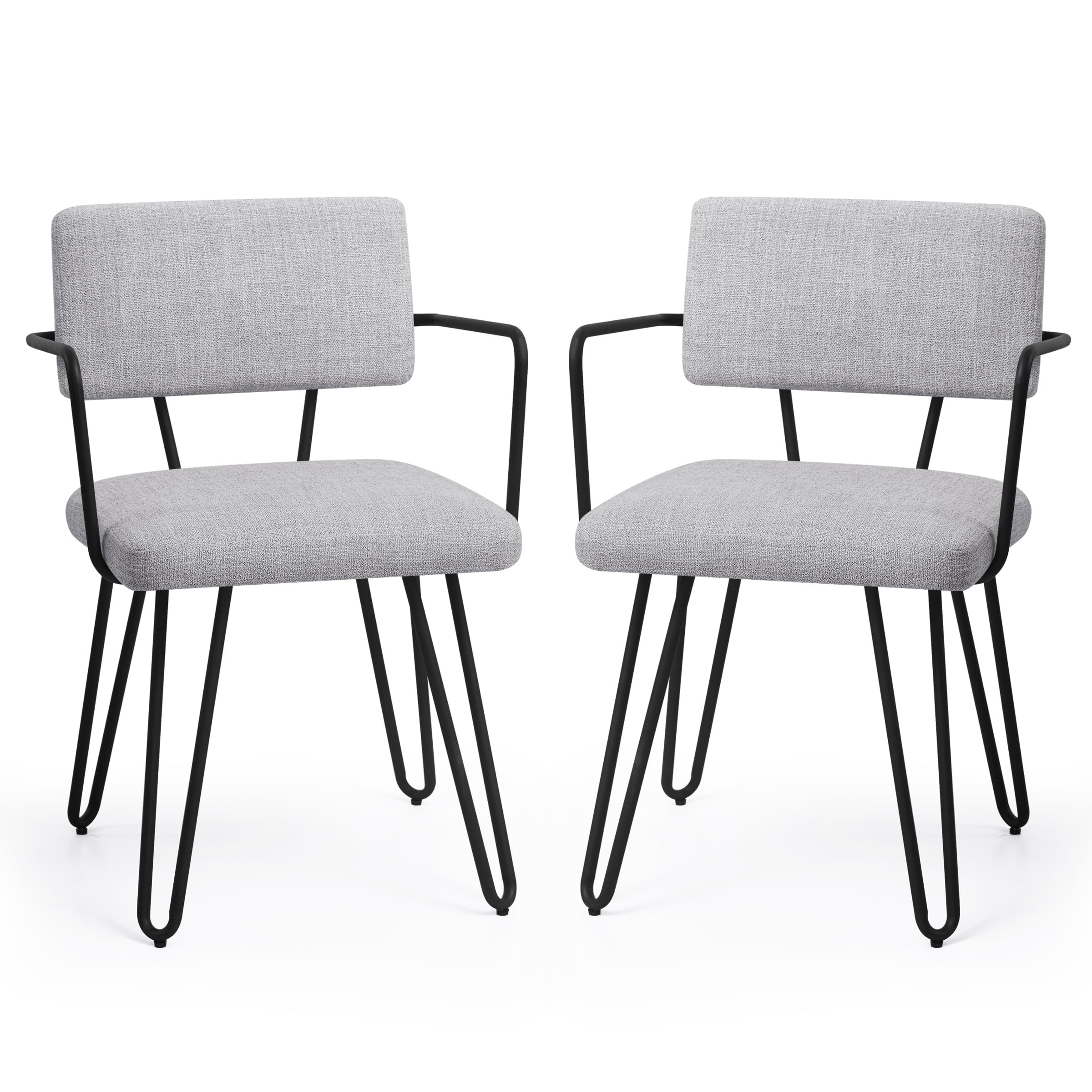 Subrtex Dining Chairs Set of 2, Modern Dining Room Chairs with Metal Arms, Gray