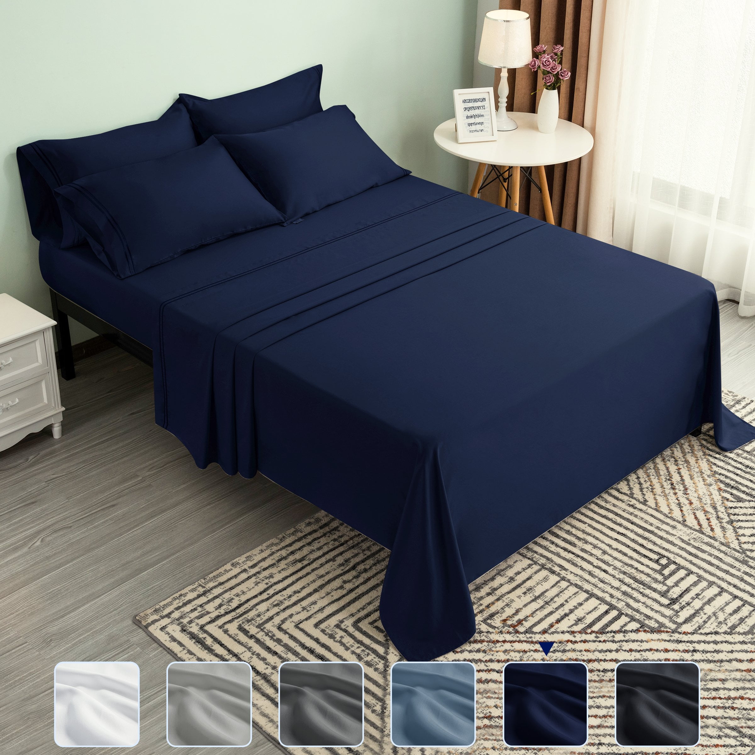 Subrtex 300 Thread Count Cotton and Tencil Bed Sheet Sets Wrinkle Resistant (Twin, Navy)
