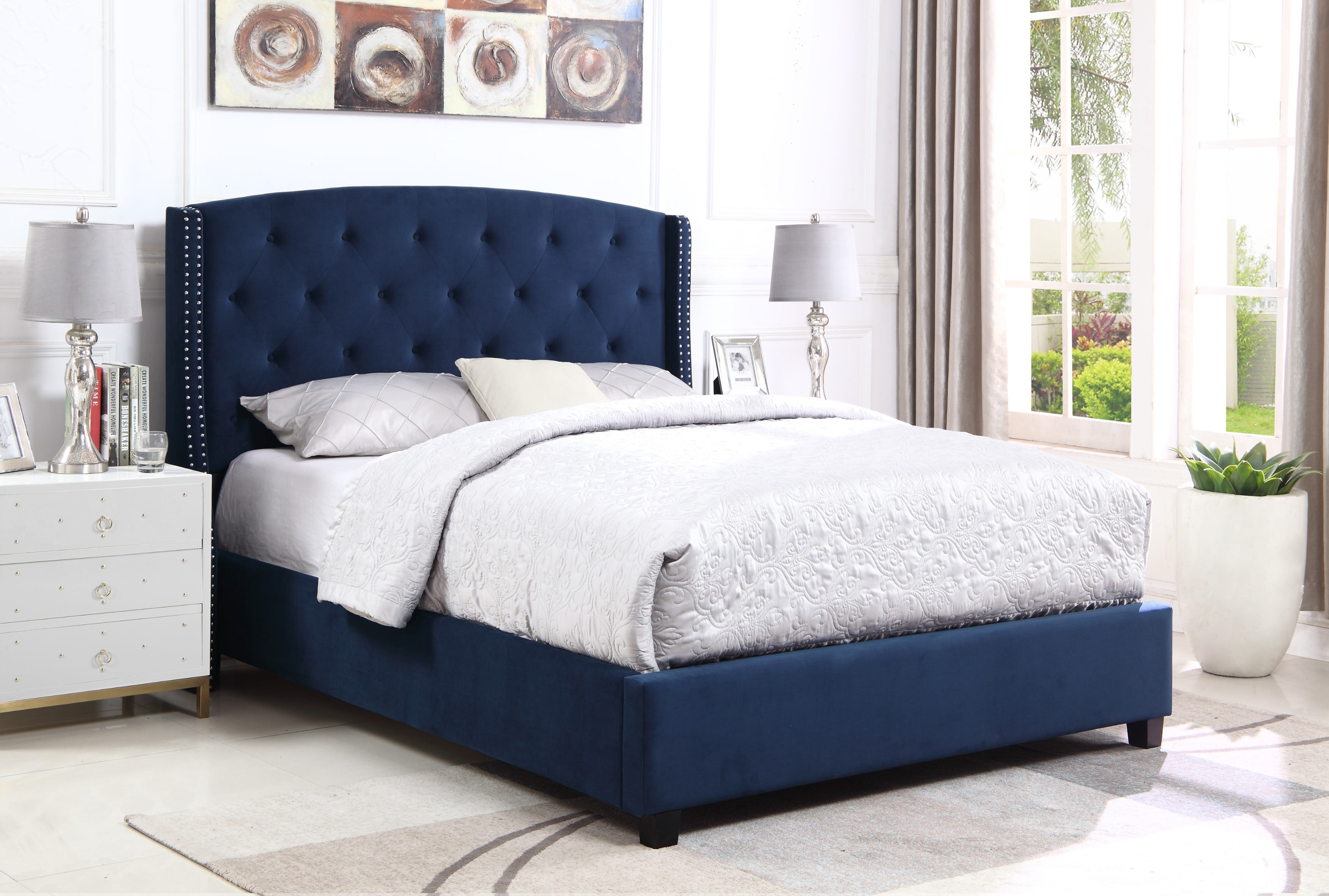 Summit Wingback Tufted Upholstered Bed with Nailhead