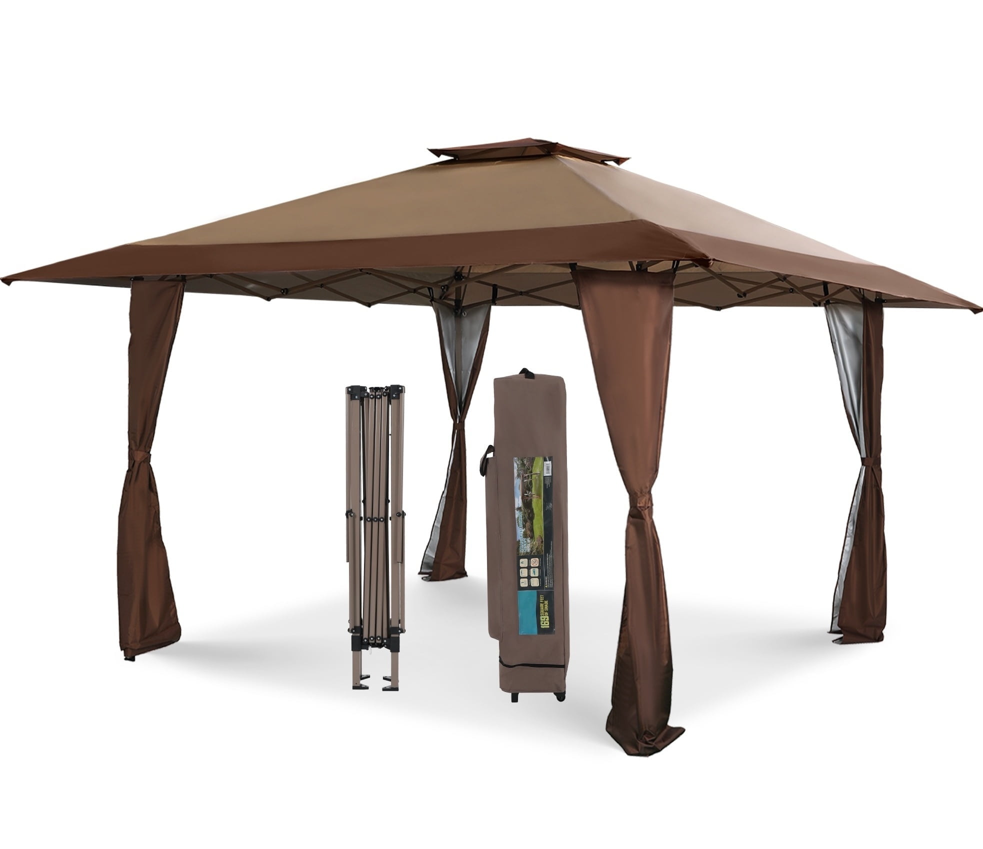 Summit Living 13 x 13 ft Pop Up Canopy Tents Event Shelter for Outside Party Brown